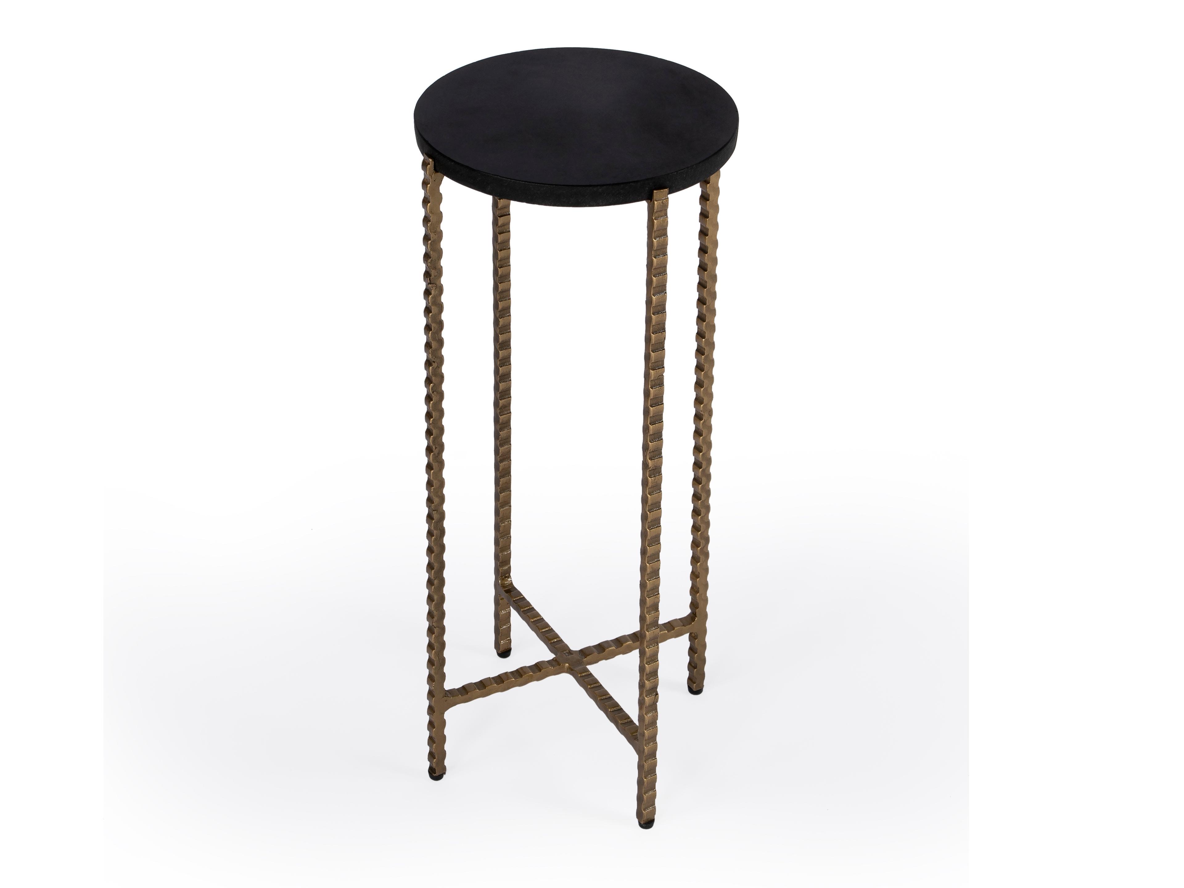 Nigella Round Granite Black Marble End Table