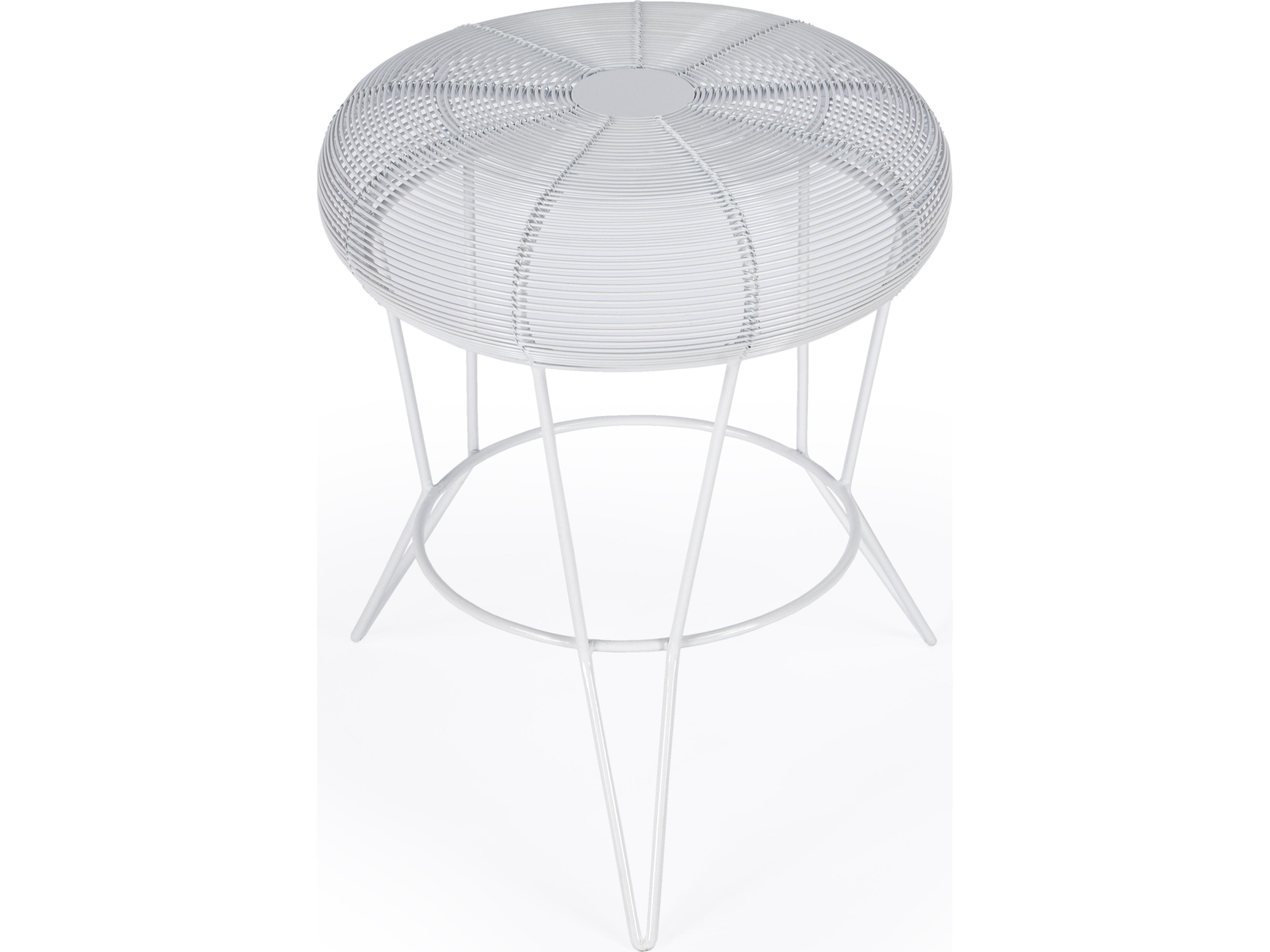 Butler Allen Round Metal White End Table