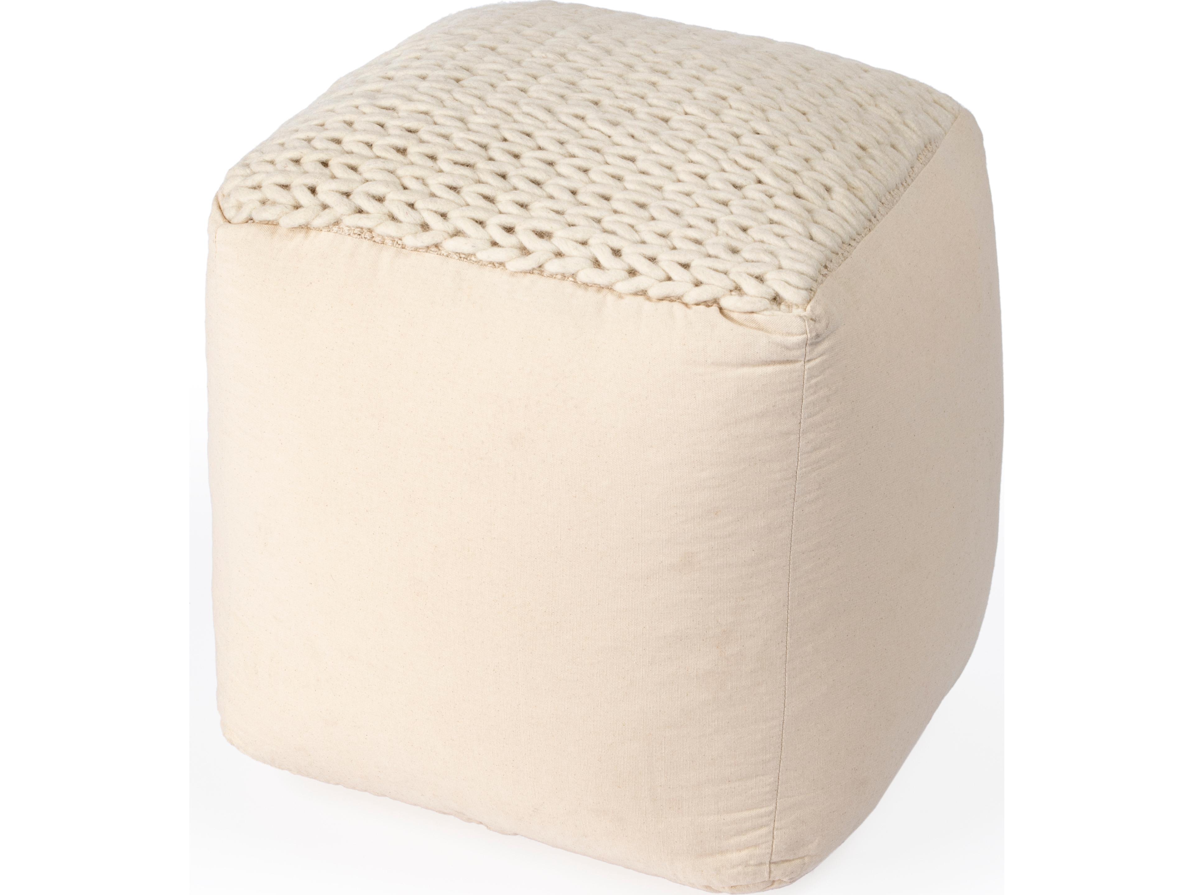 Fernandos Beige Diamond Cream Upholstered Pouf