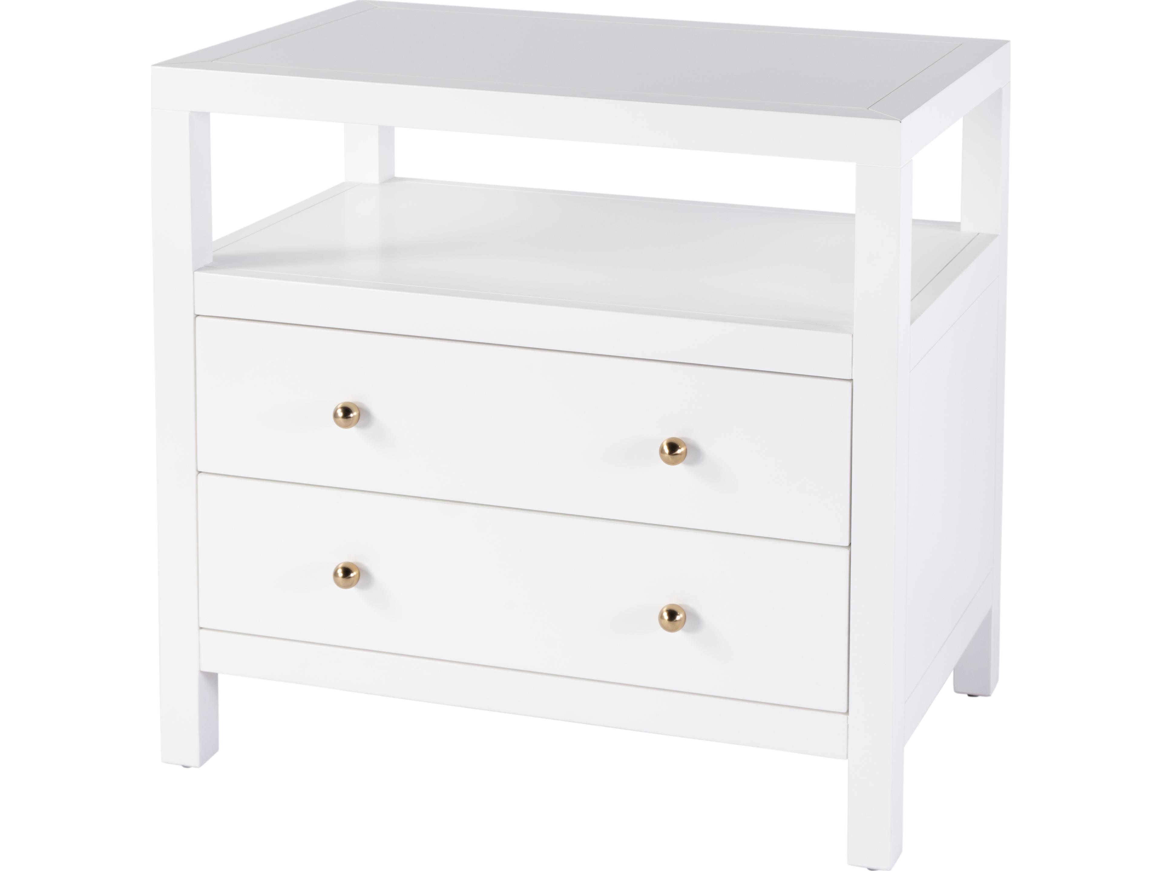 Nora 2-Drawer Nightstand with Open Shelf in Smooth White
