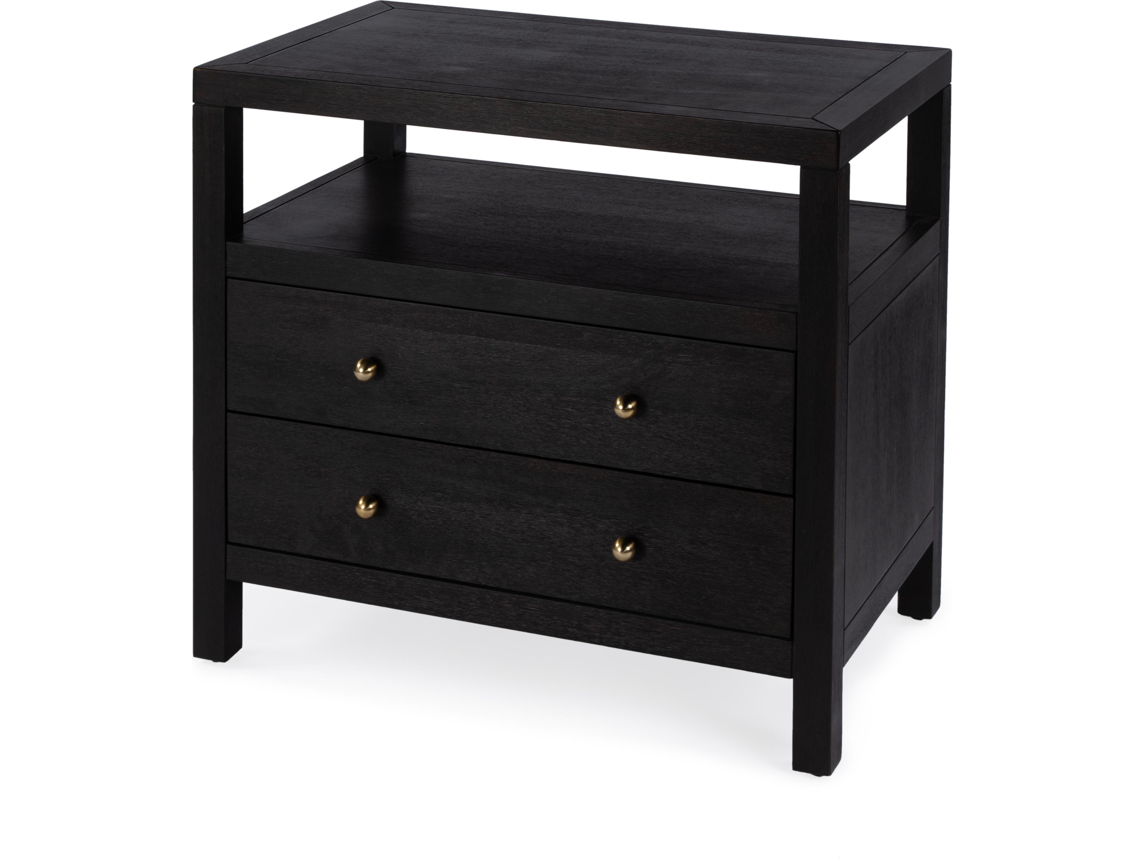Nora 2-Drawer Nightstand with Open Shelf in Antique Coffee