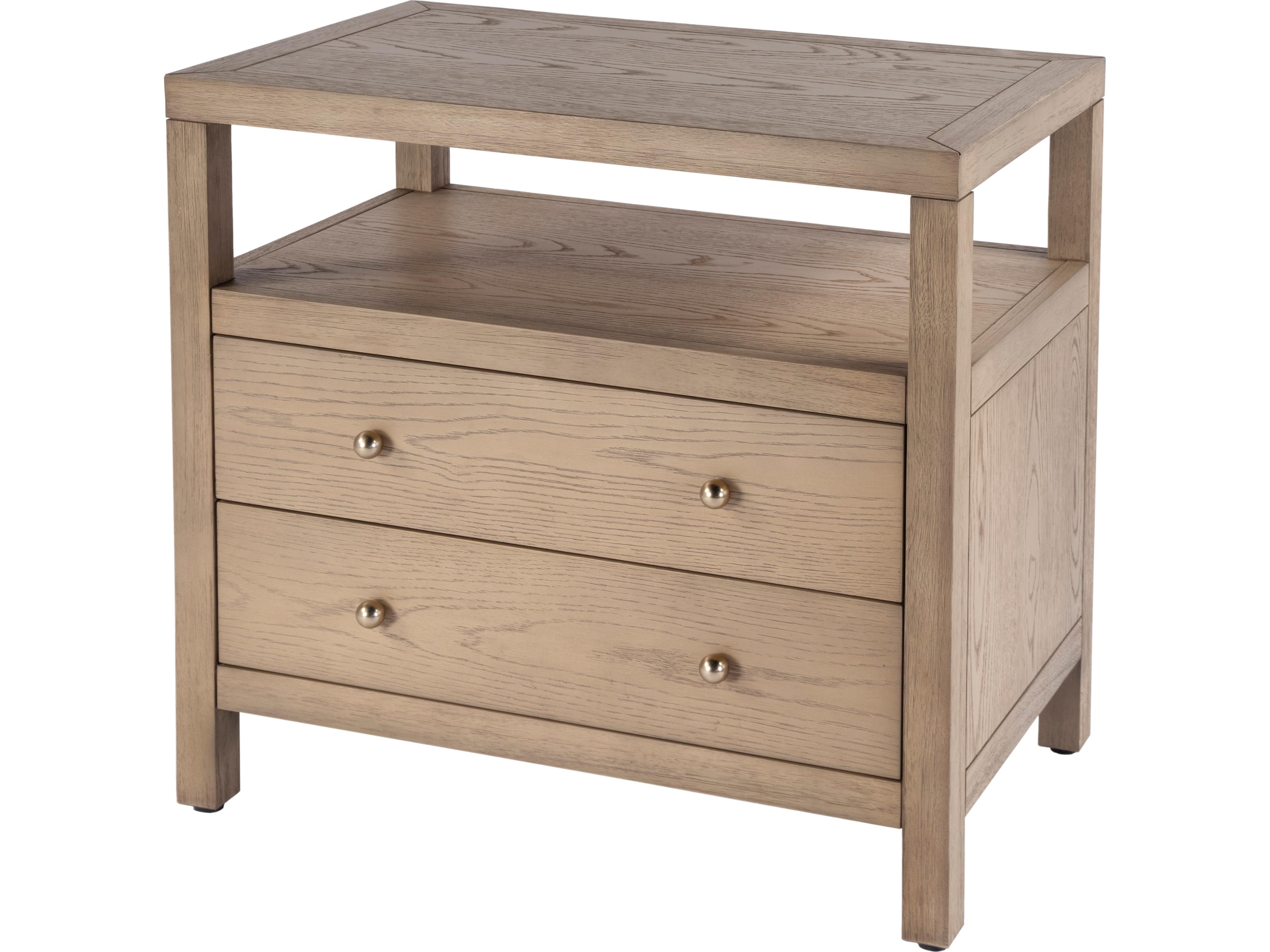Nora 2-Drawer Nightstand with Open Shelf in Light Oak