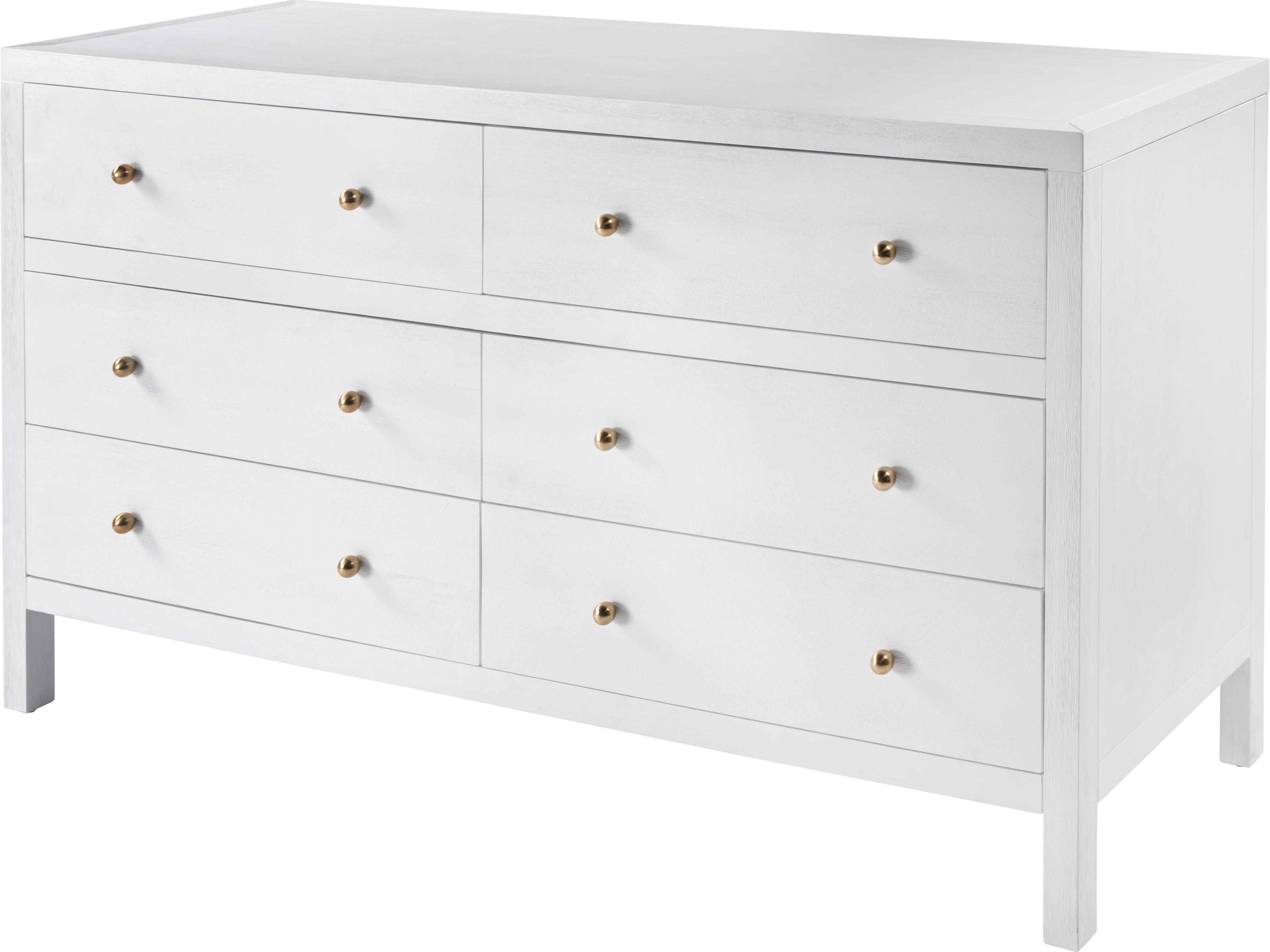 Nora 60-Inch 6-Drawer Dresser in Wire Brushed White Wood