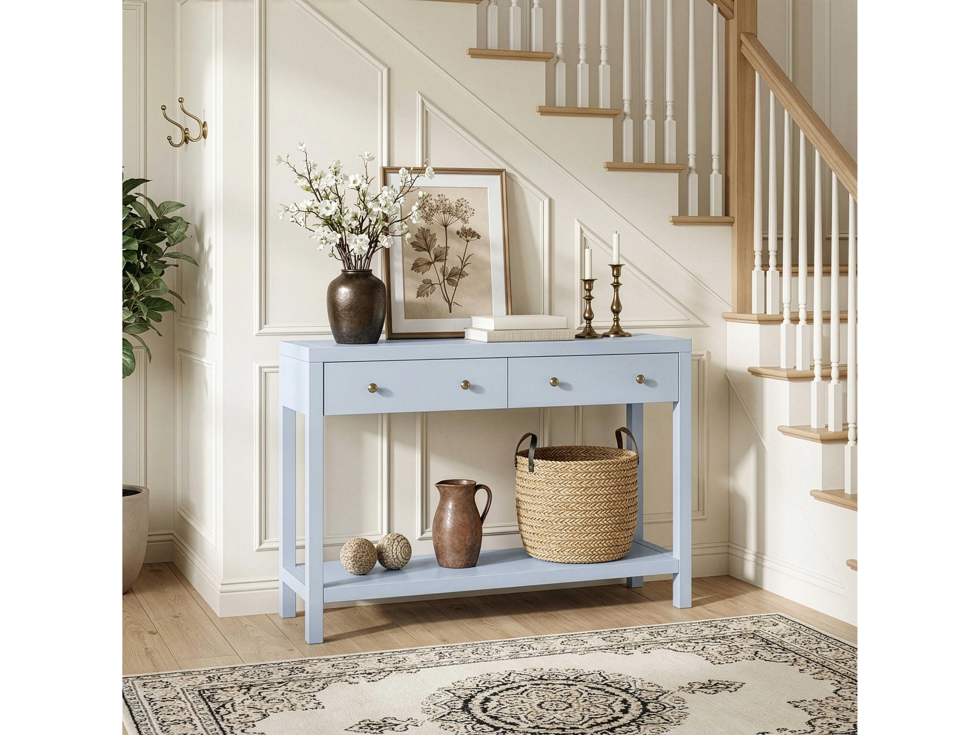 Butler Nora Rectangular Wood Light Blue Console Table