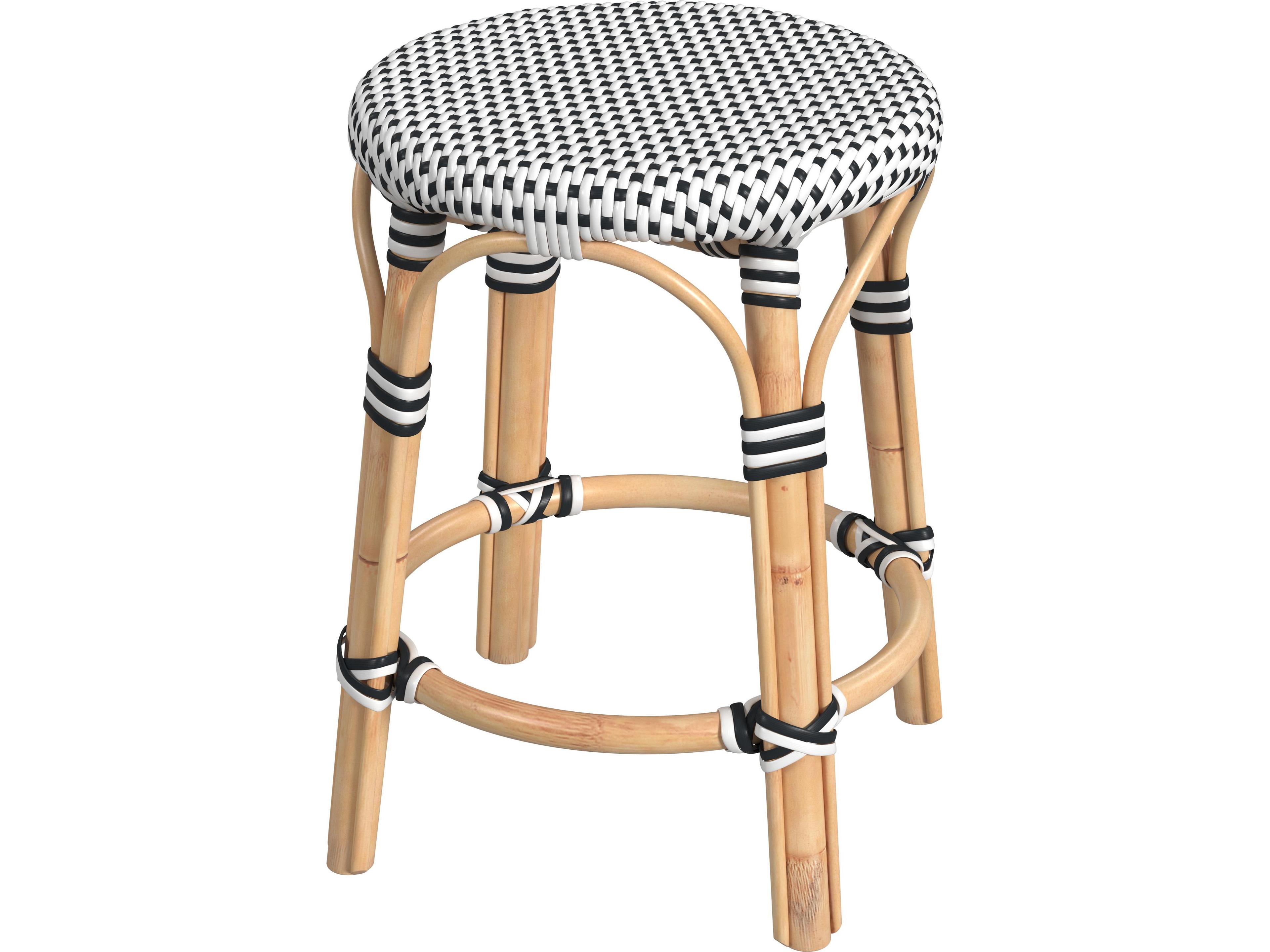 Tobias White black Dot Natural Rattan Frame Black And Table Stool