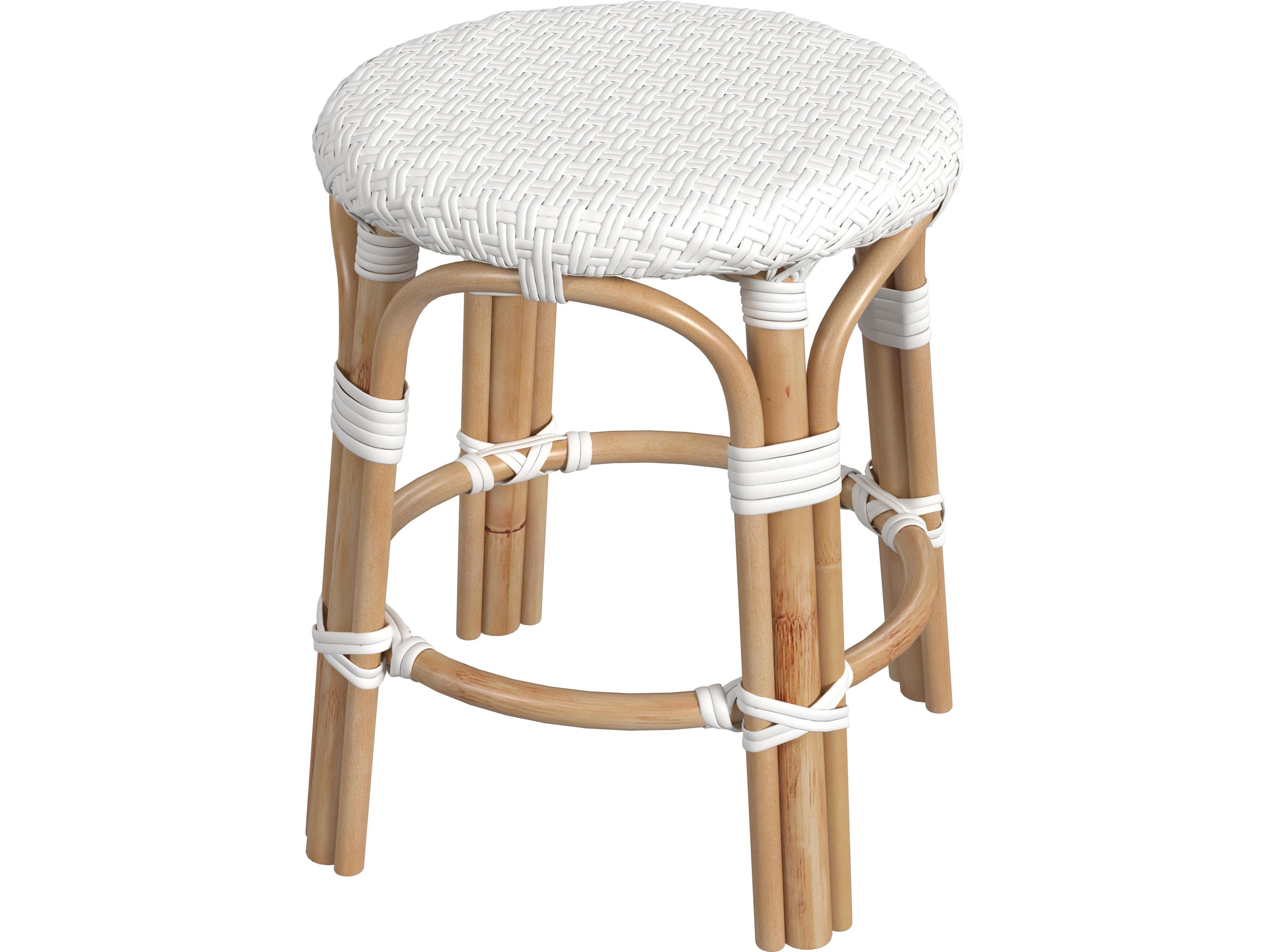 Tobias Glossy White Natural Rattan Frame Table Stool