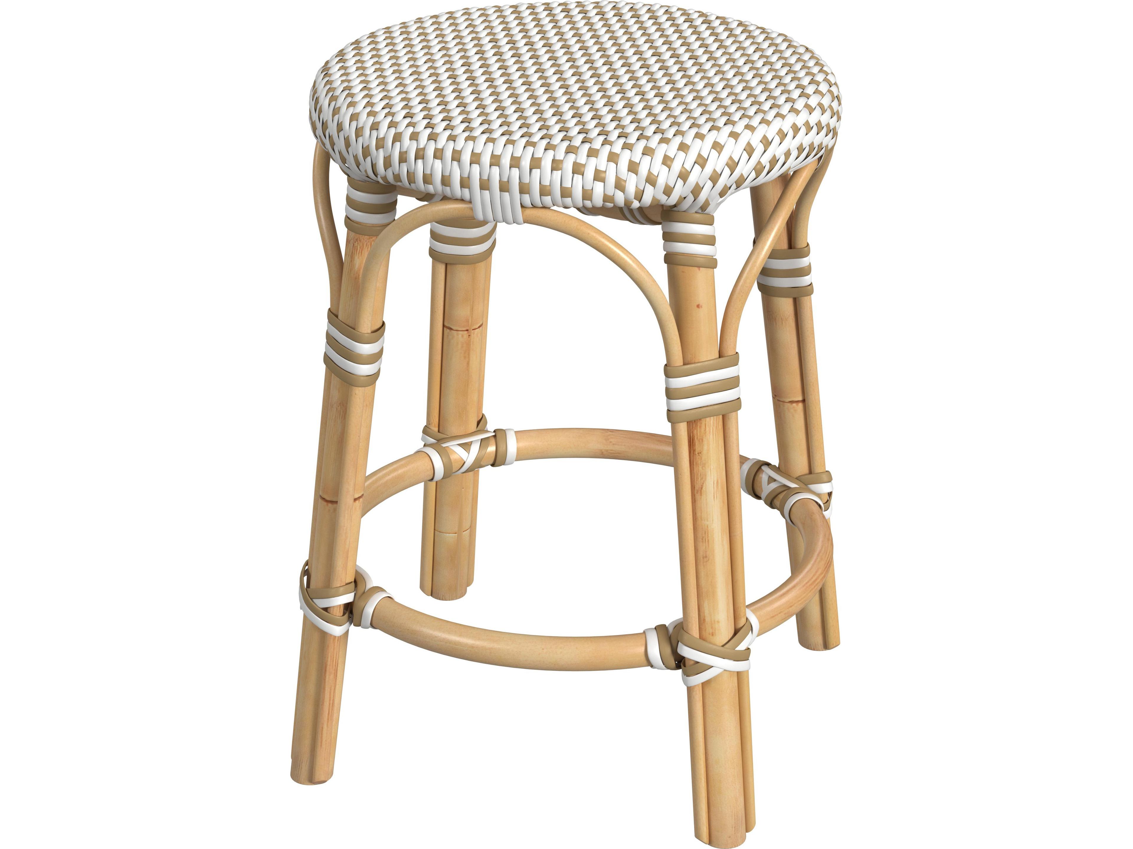 Tobias White tan Dot Natural Rattan Frame Tan & Table Stool