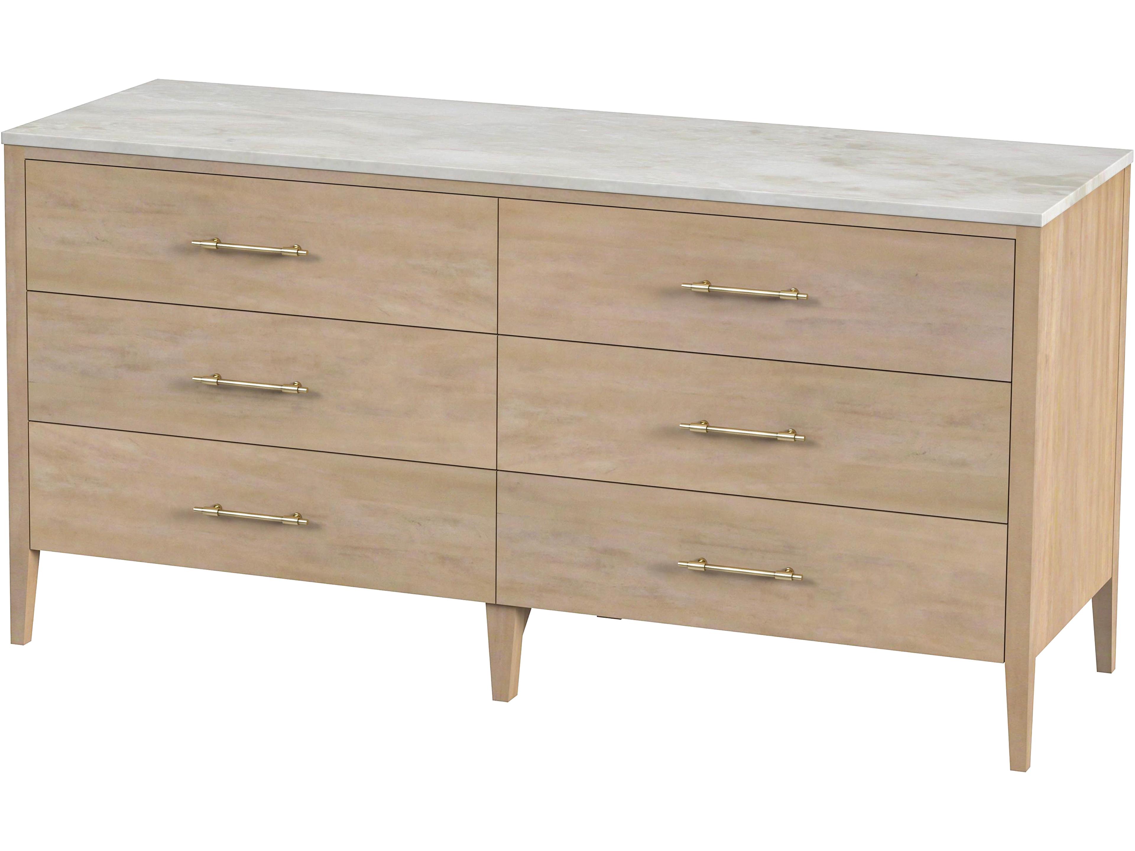 Mayfair 6-Drawer Dresser with Marble Top and Light Brown Wood
