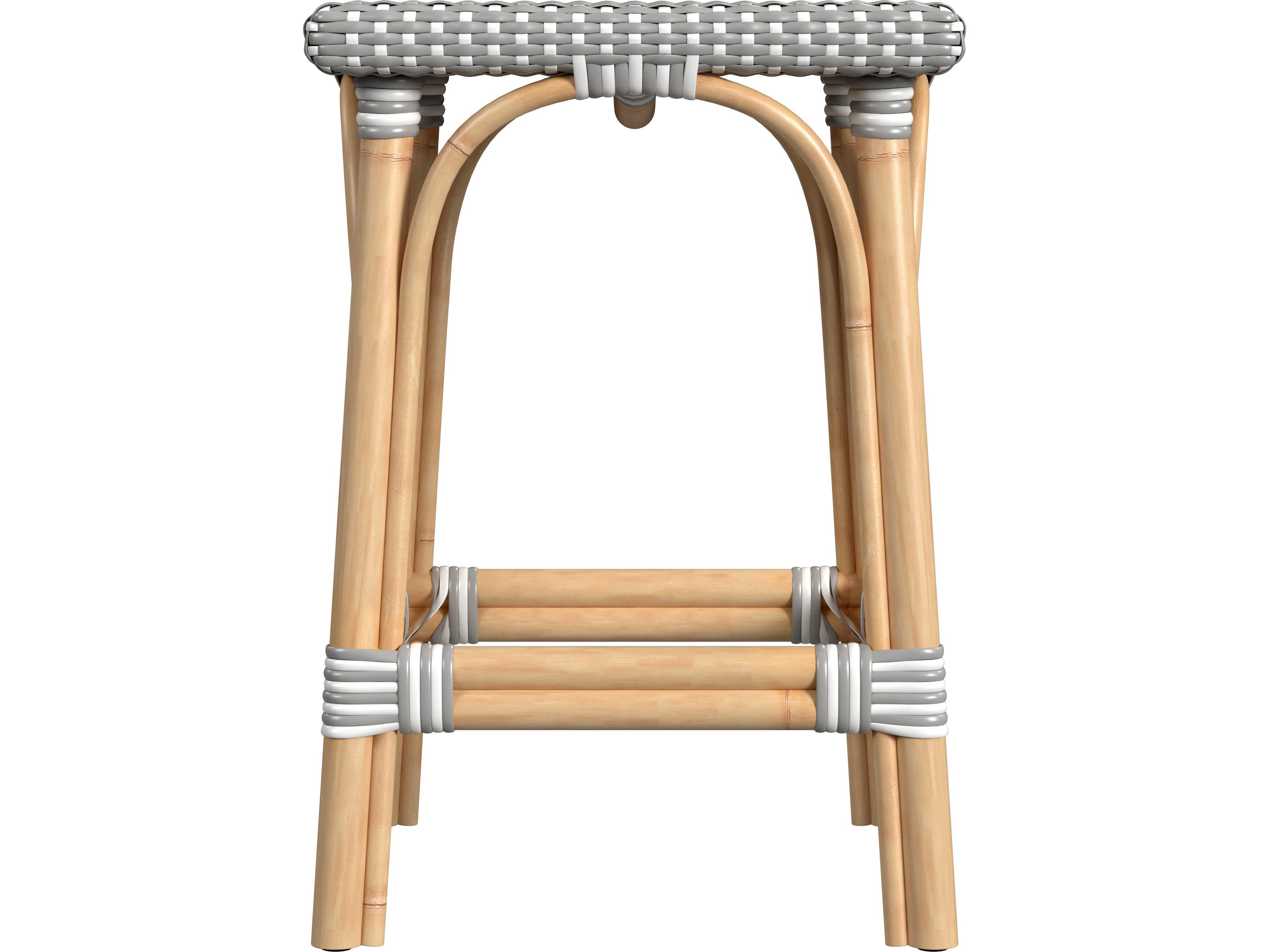 Butler Riviera Gray white Dot Natural Rattan Frame Counter Stool