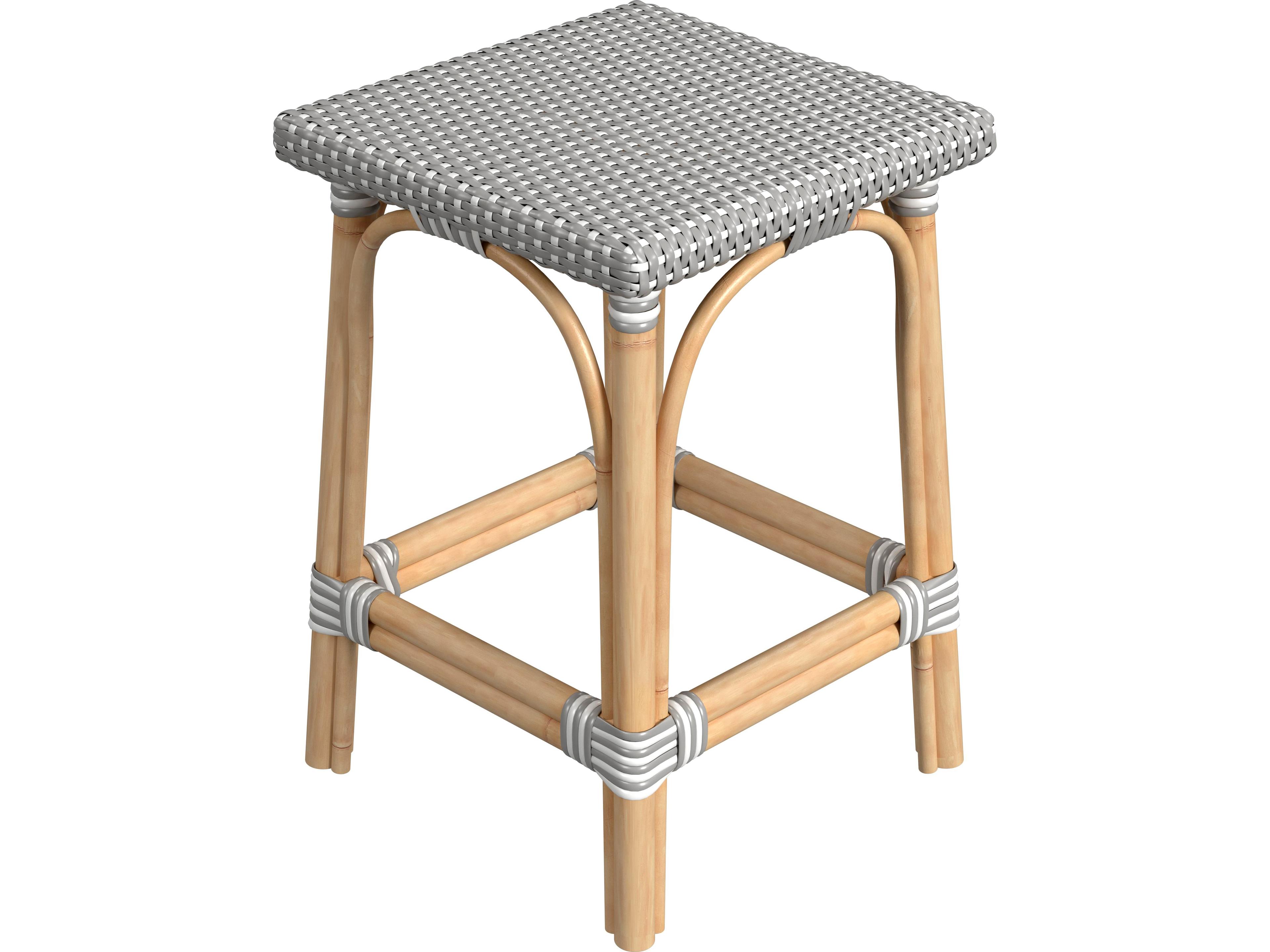 Butler Riviera Gray white Dot Natural Rattan Frame Counter Stool
