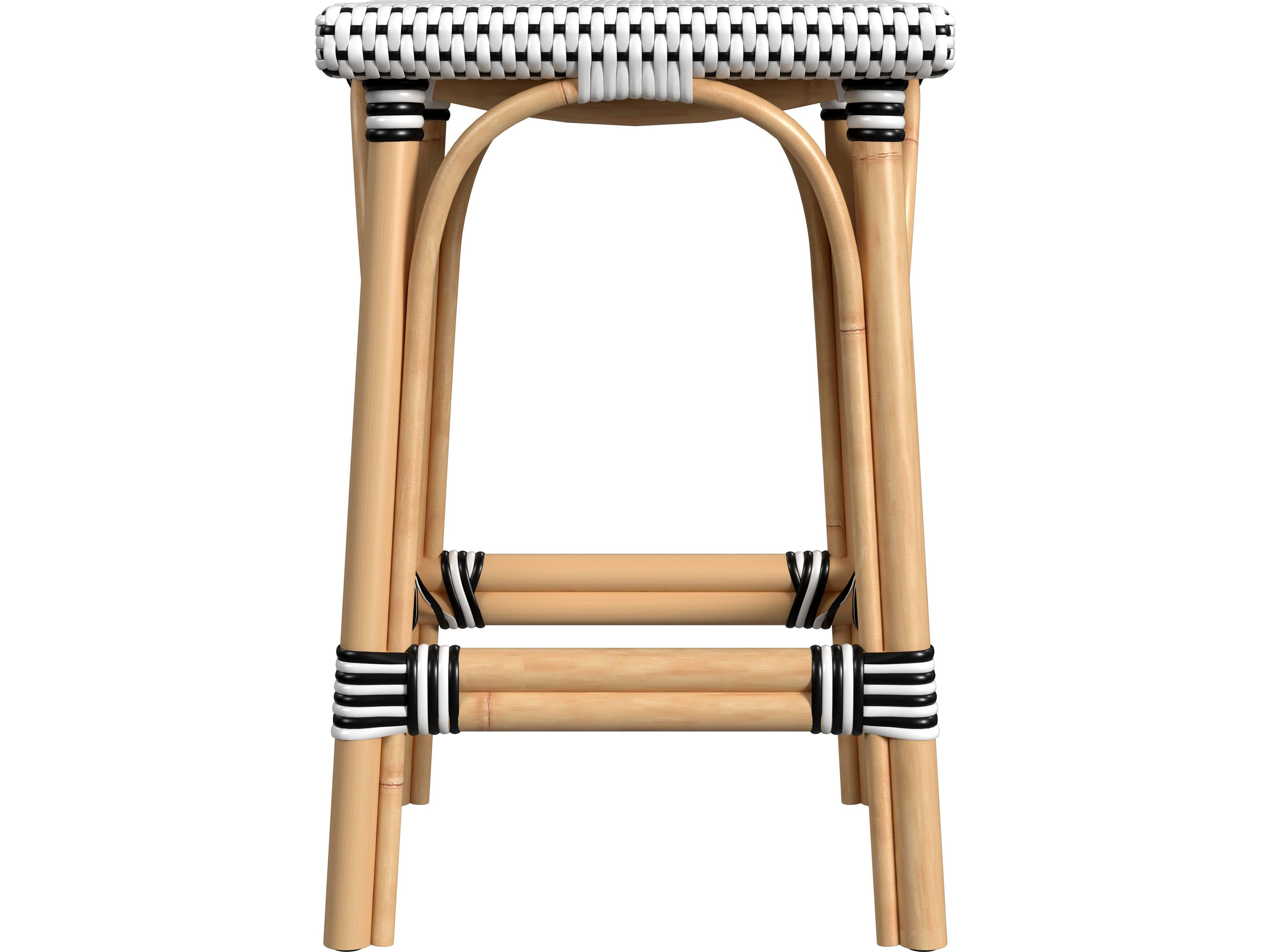 Butler Riviera White black Dot Natural Rattan Frame Black And Counter Stool