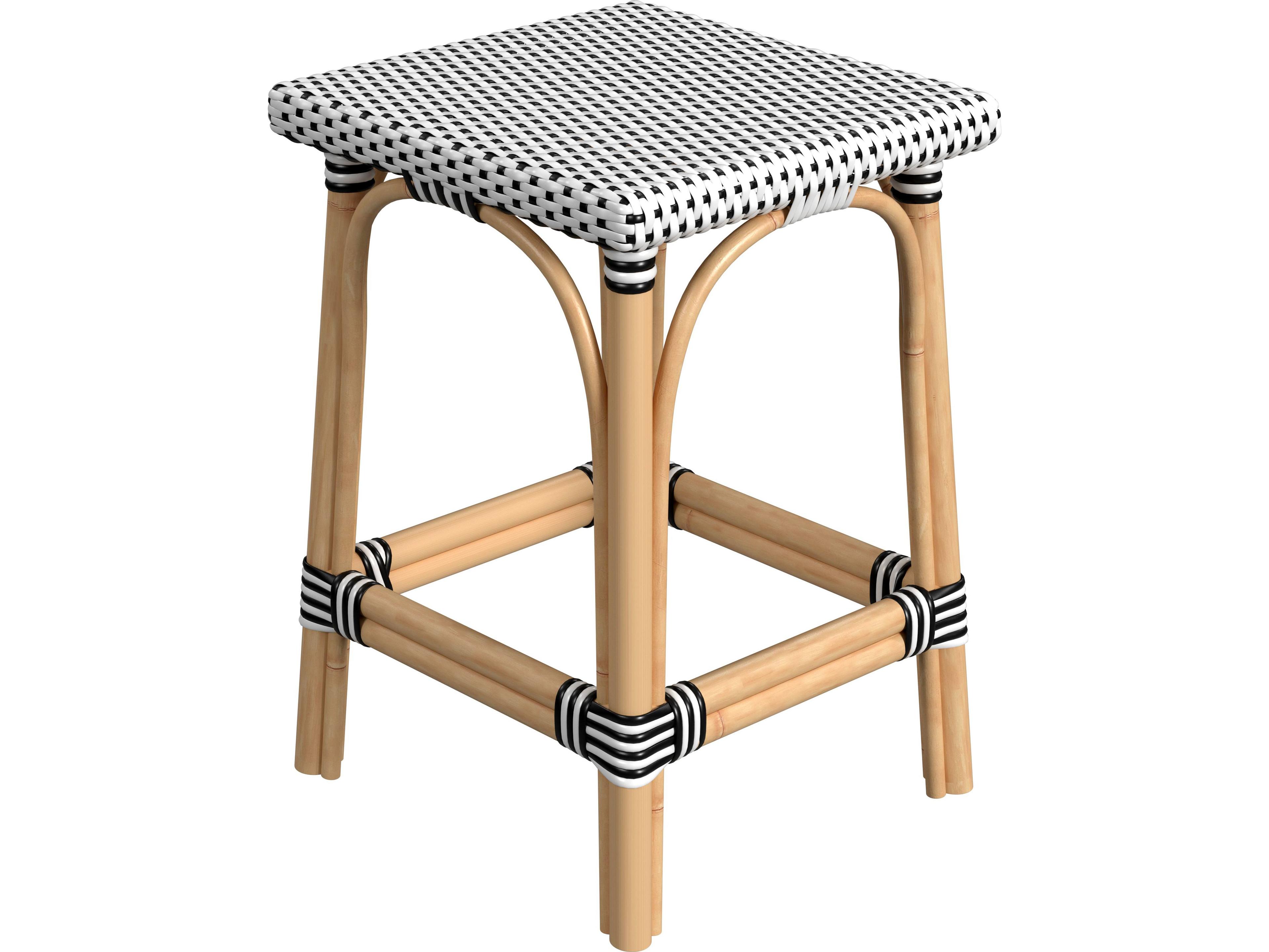 Butler Riviera White black Dot Natural Rattan Frame Black And Counter Stool