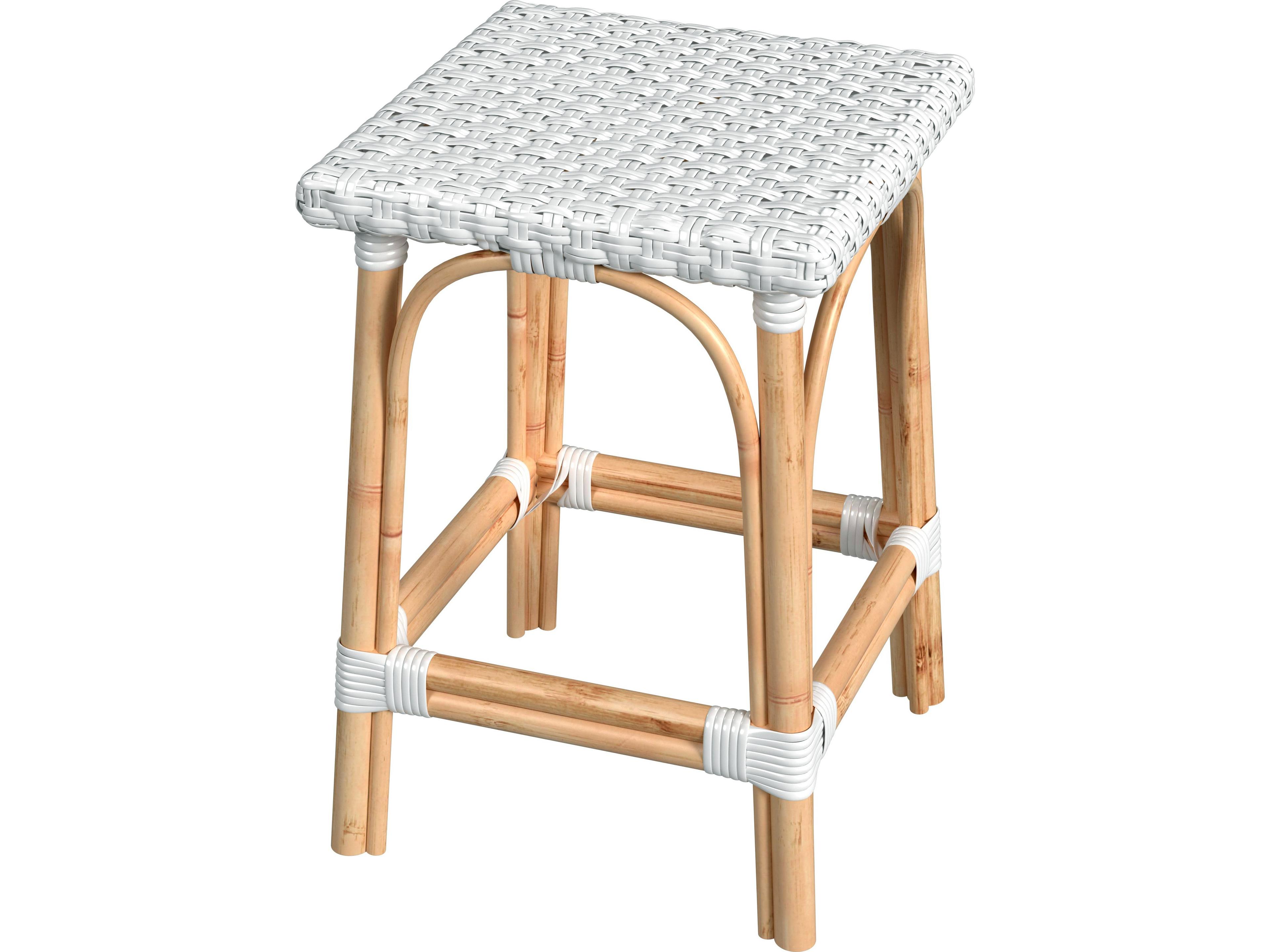 Butler Riviera Glossy White Natural Rattan Frame Counter Stool