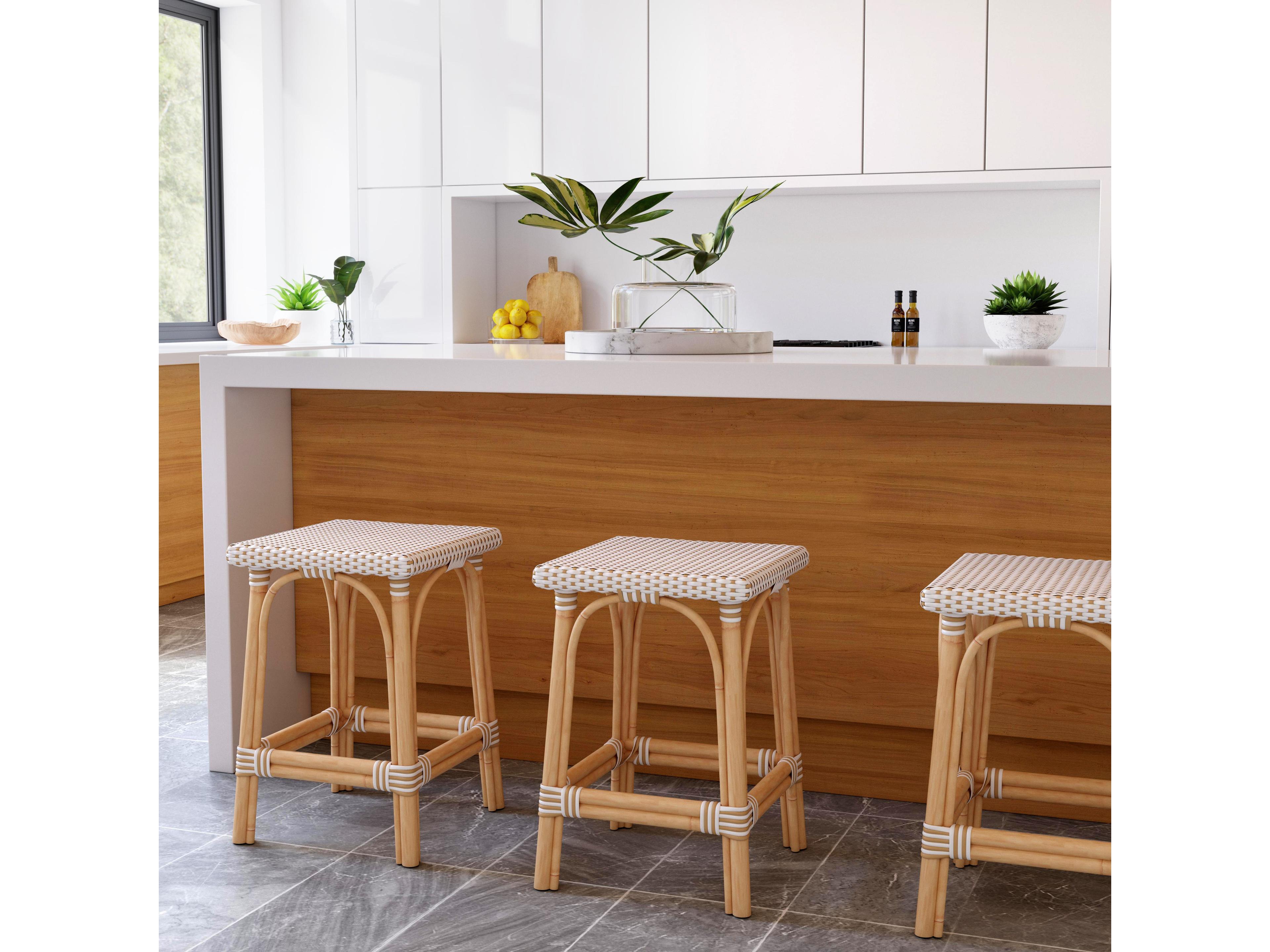 Butler Riviera White tan Dot Natural Rattan Frame Tan And Counter Stool