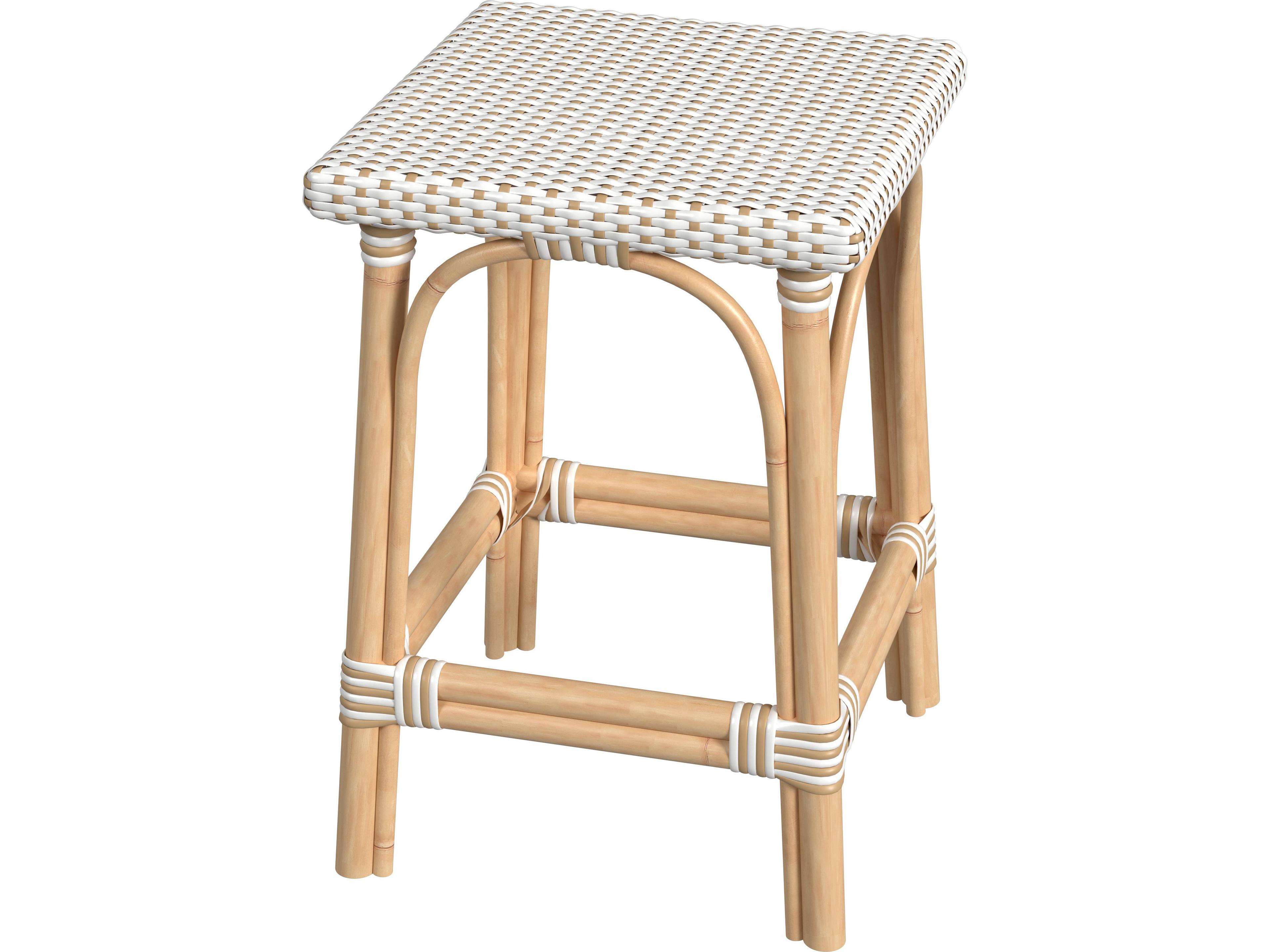 Riviera White tan Dot Natural Rattan Frame Tan And Counter Stool