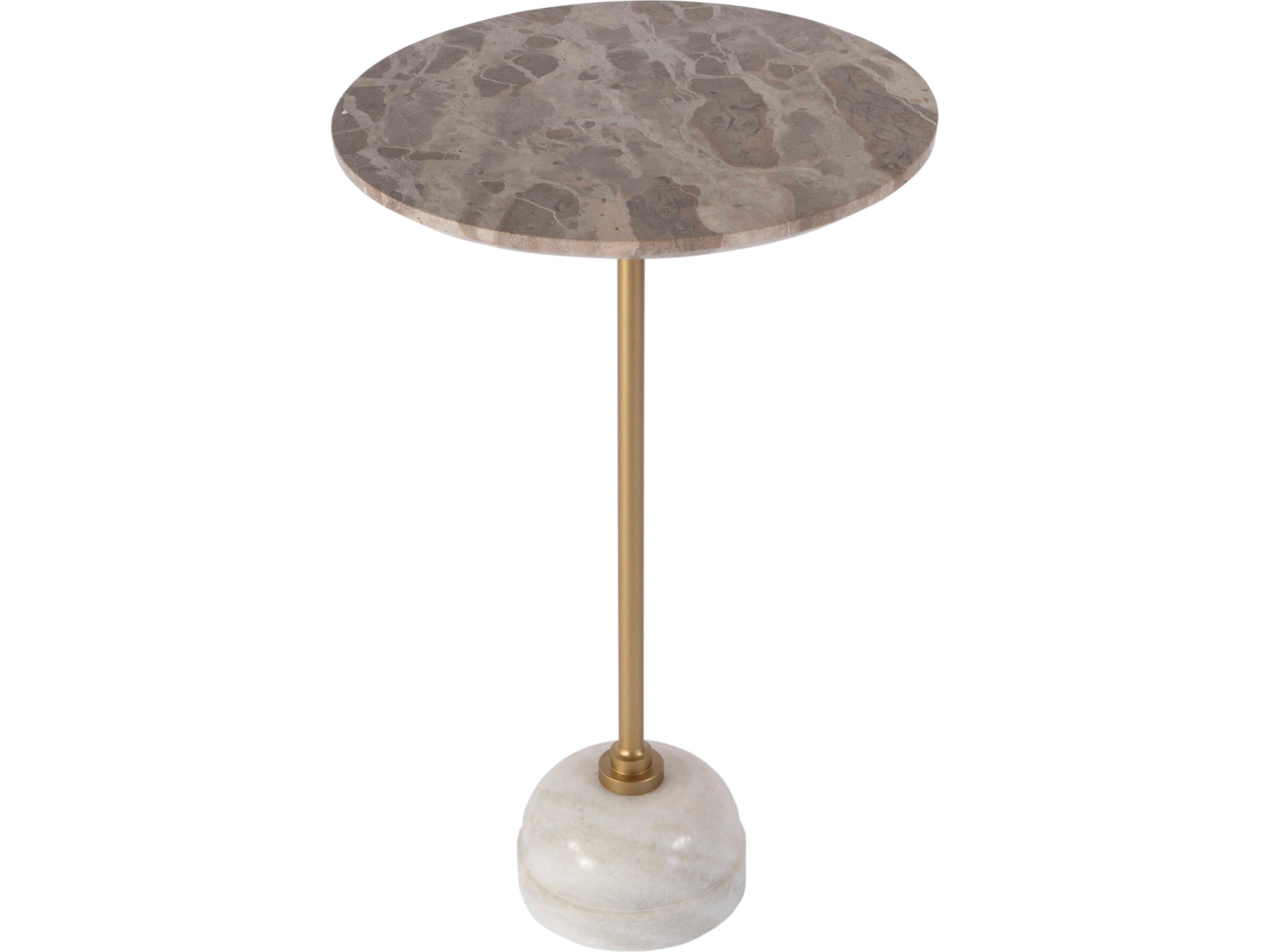 Zion Round Marble Beige Gold White End Table