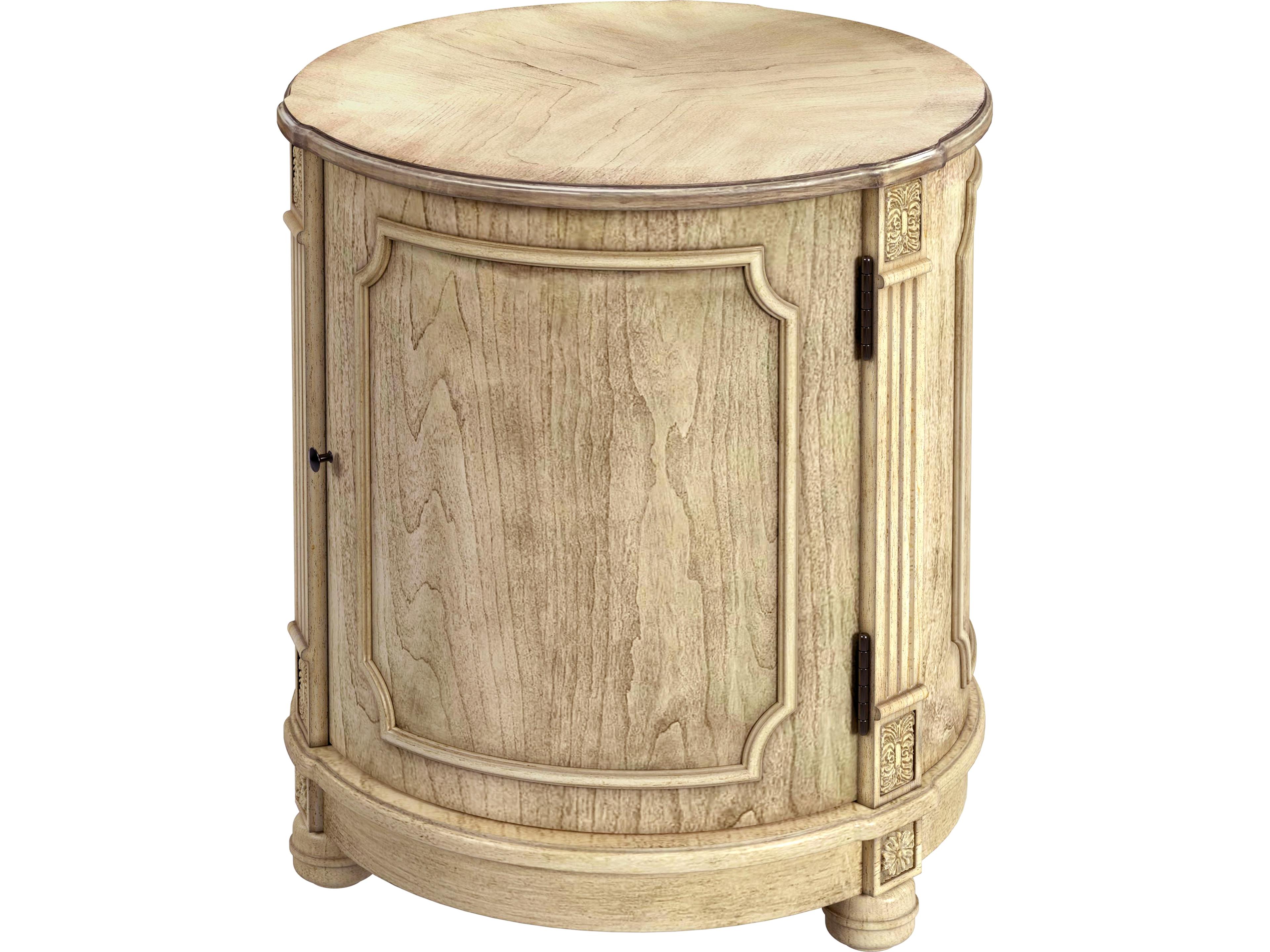 Thurmond Round Wood Antique Beige End Table
