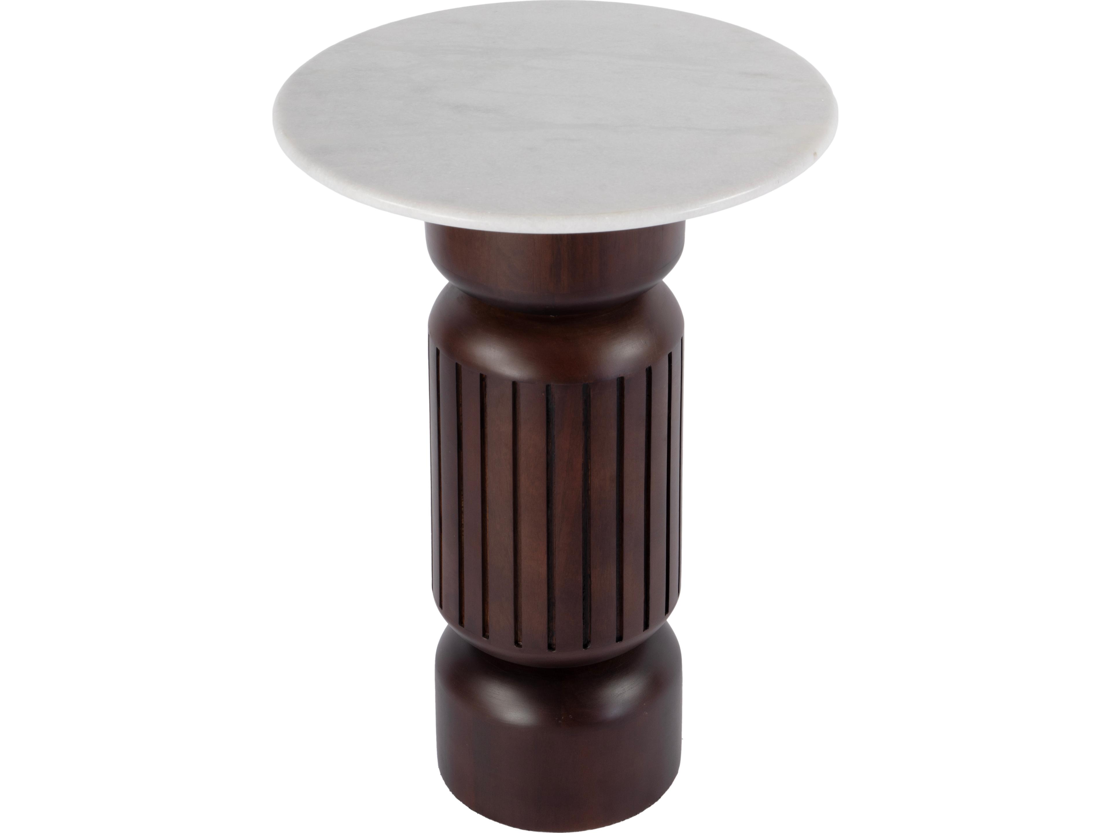 Butler Nala Round White light Beige Marble End Table
