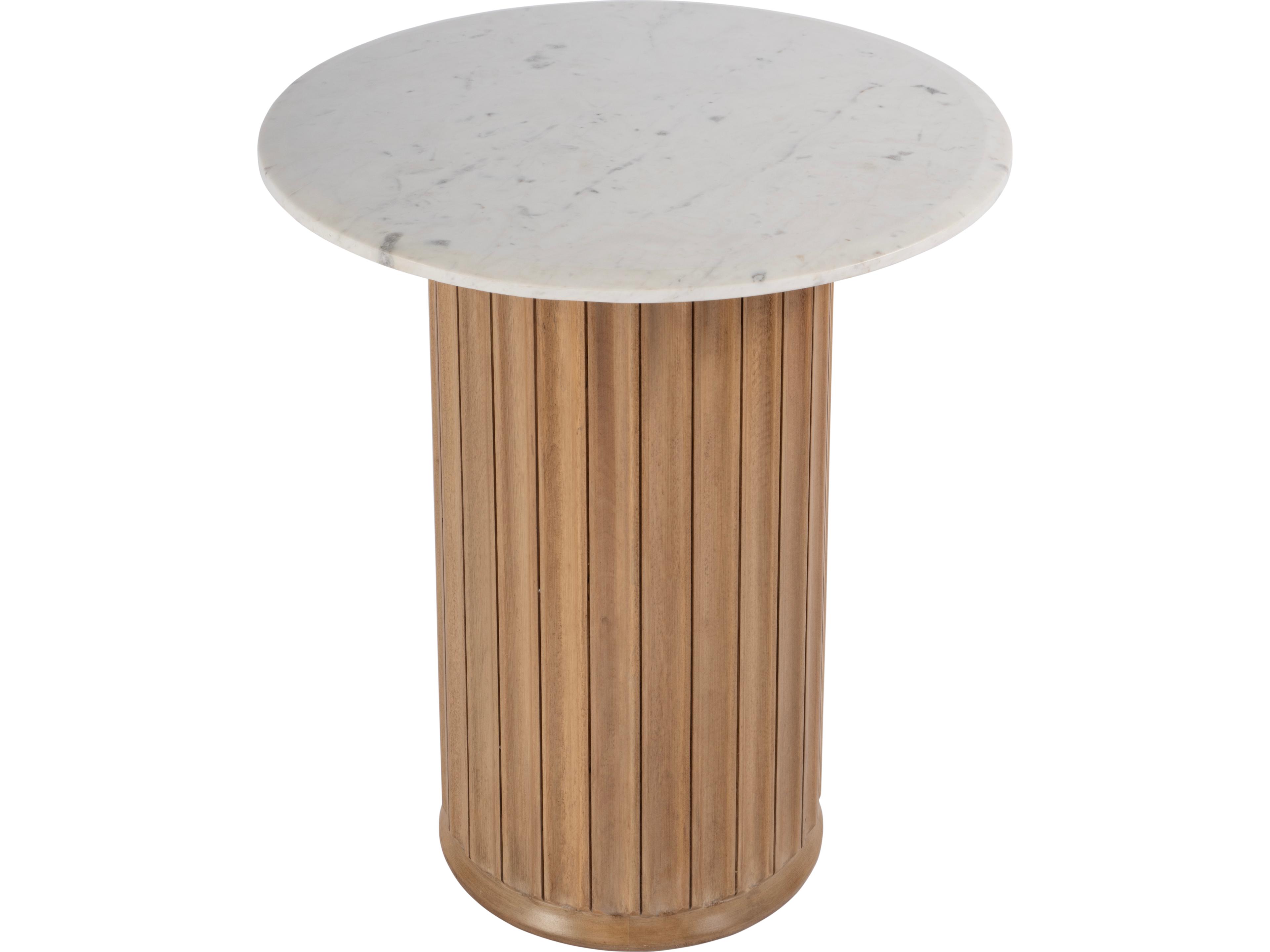 Geneva Round White light Beige Marble End Table