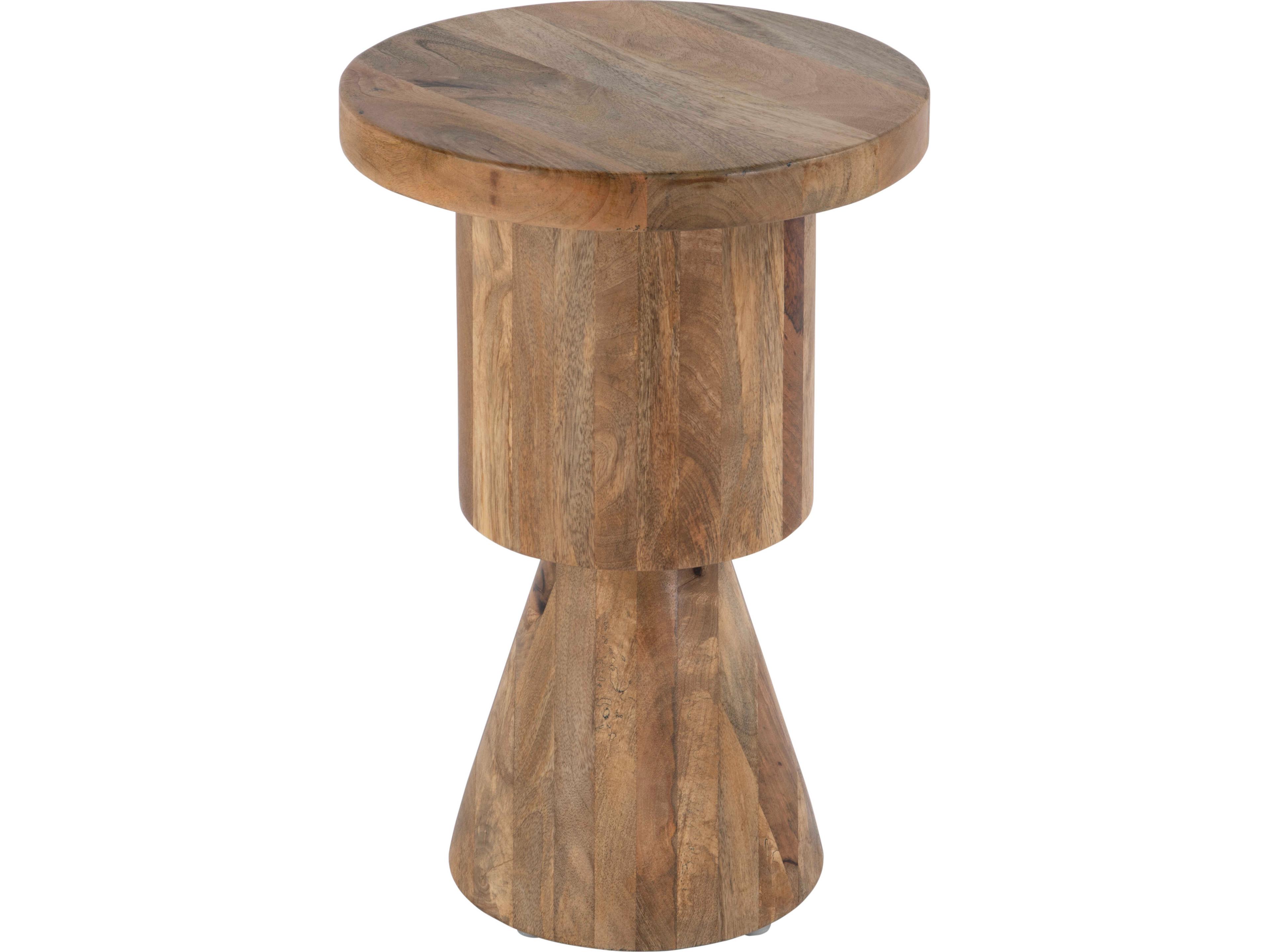 Botswana Round Wood Brown End Table