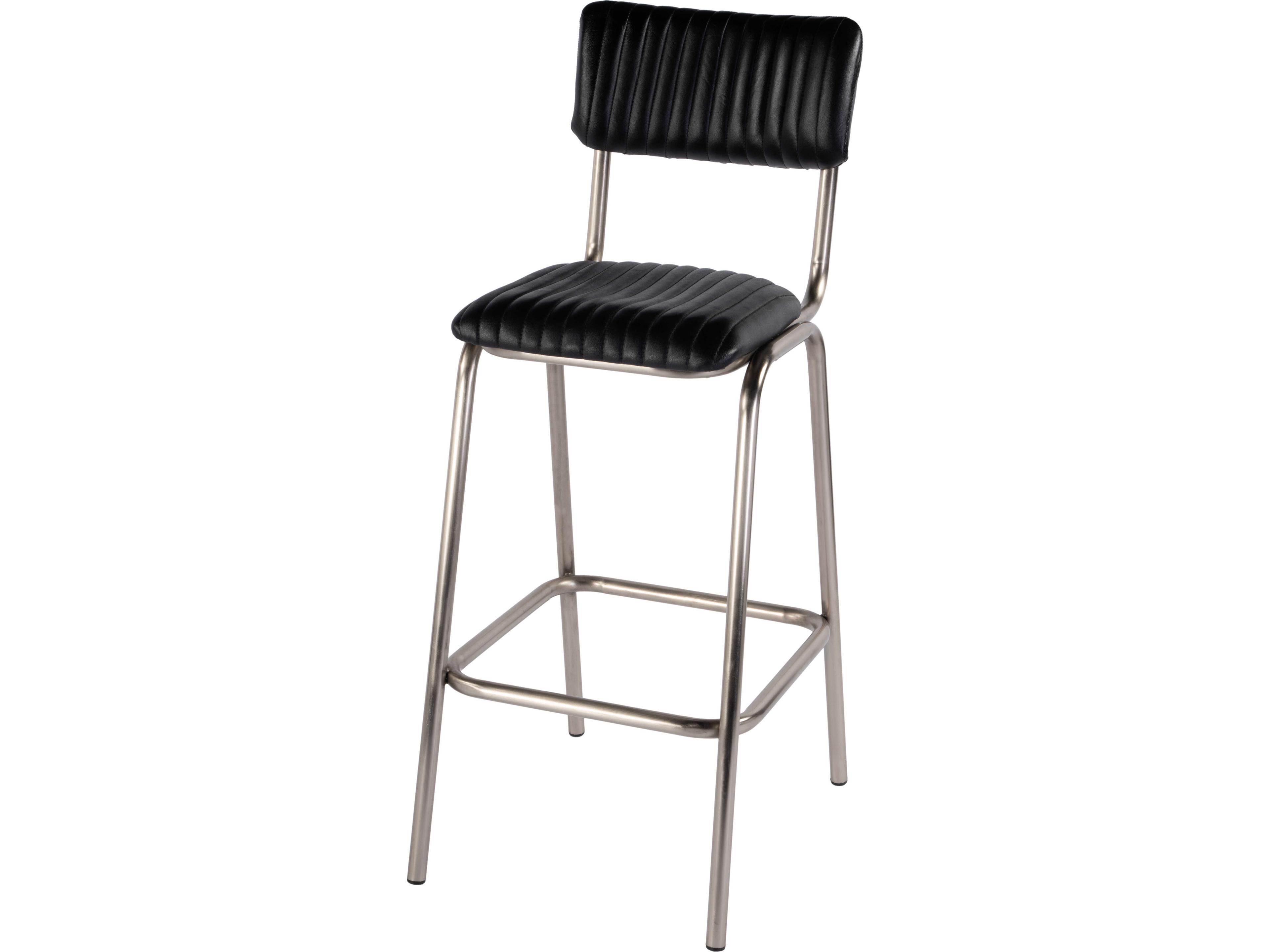 Waylon Black Silver Leather Bar Stool