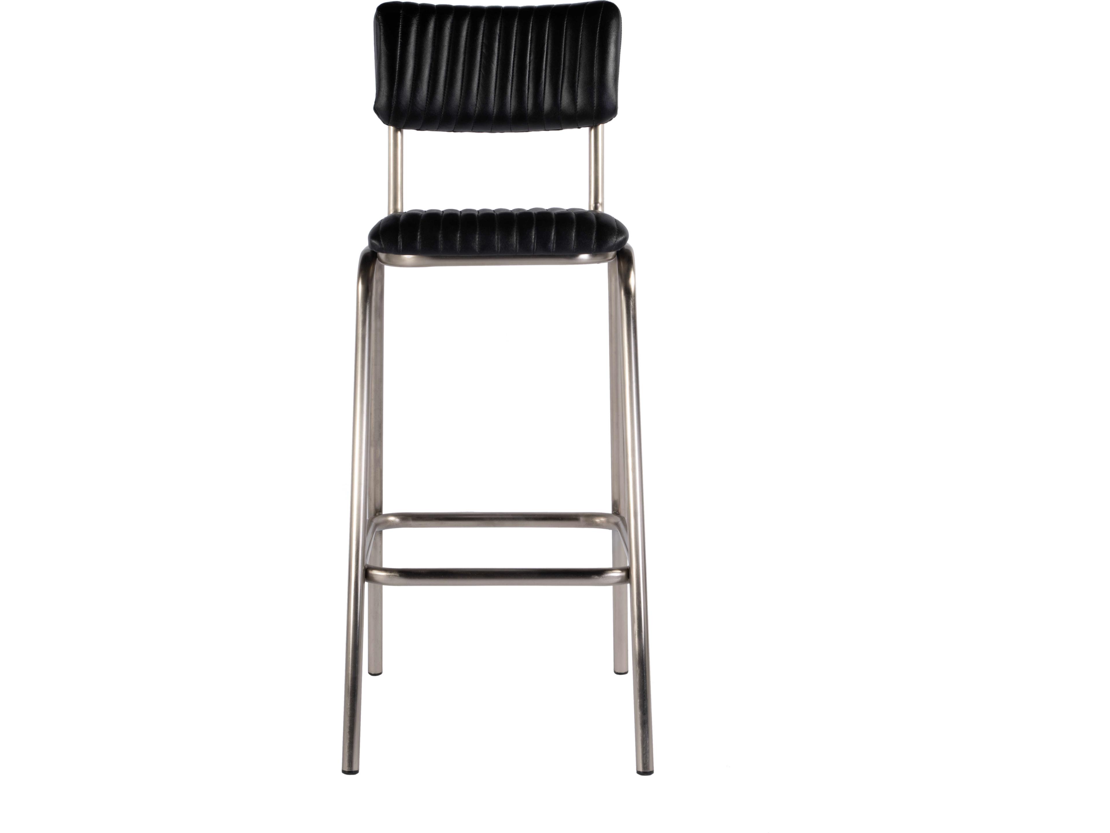 Butler Waylon Black Silver Leather Bar Stool