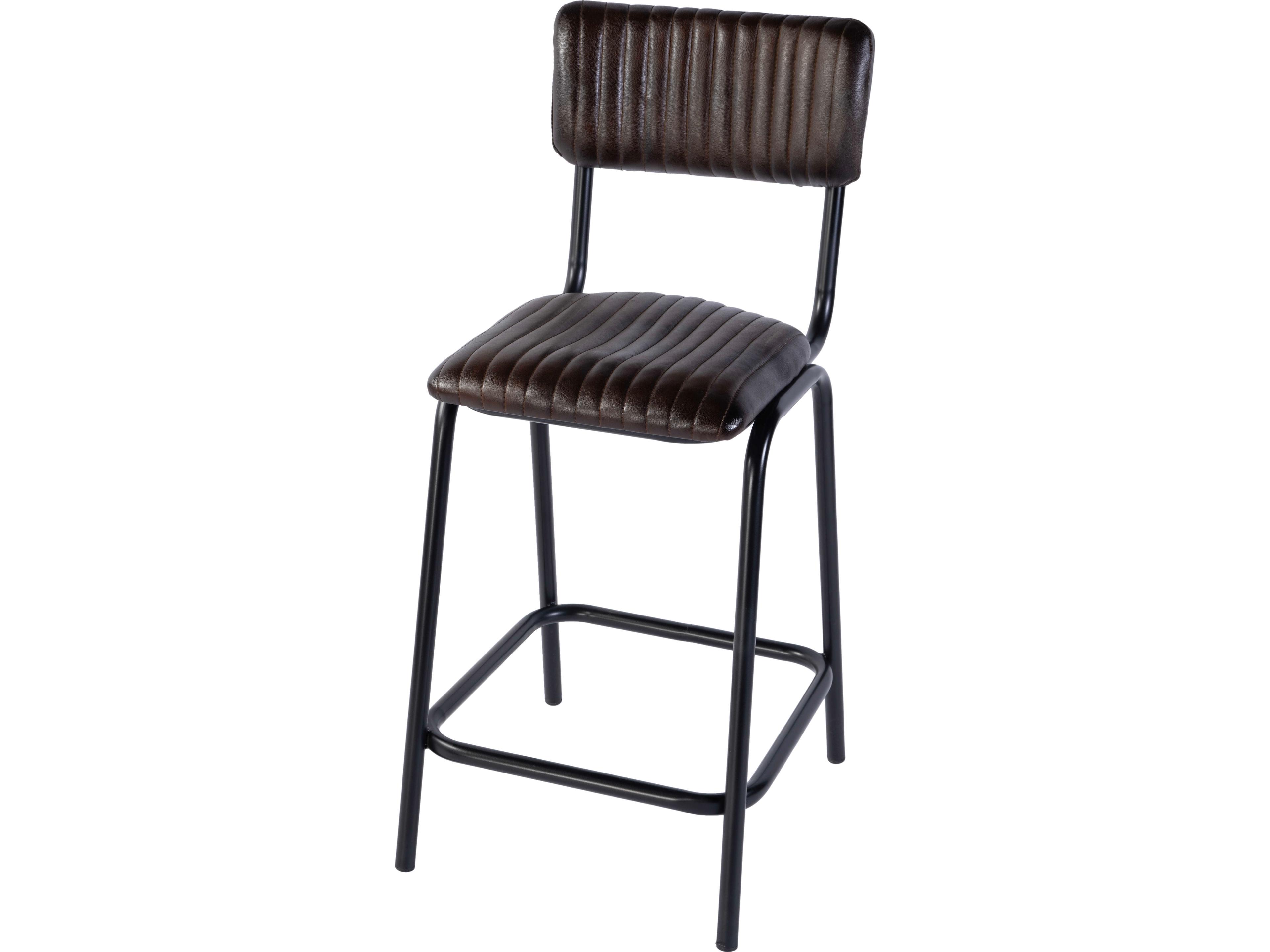 Waylon Black Brown Leather Bar Stool