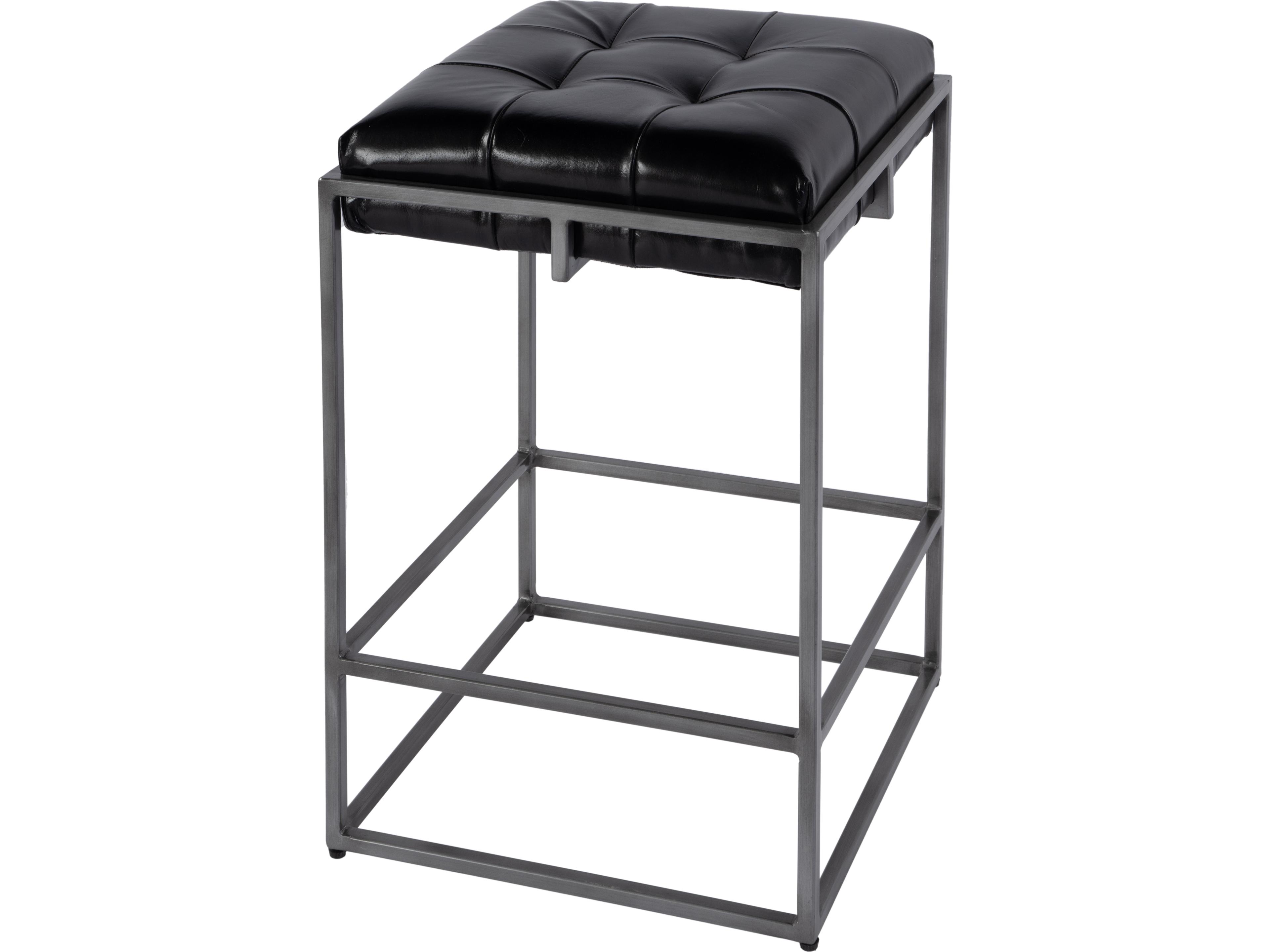 Butler Dudley Black Leather Counter Stool