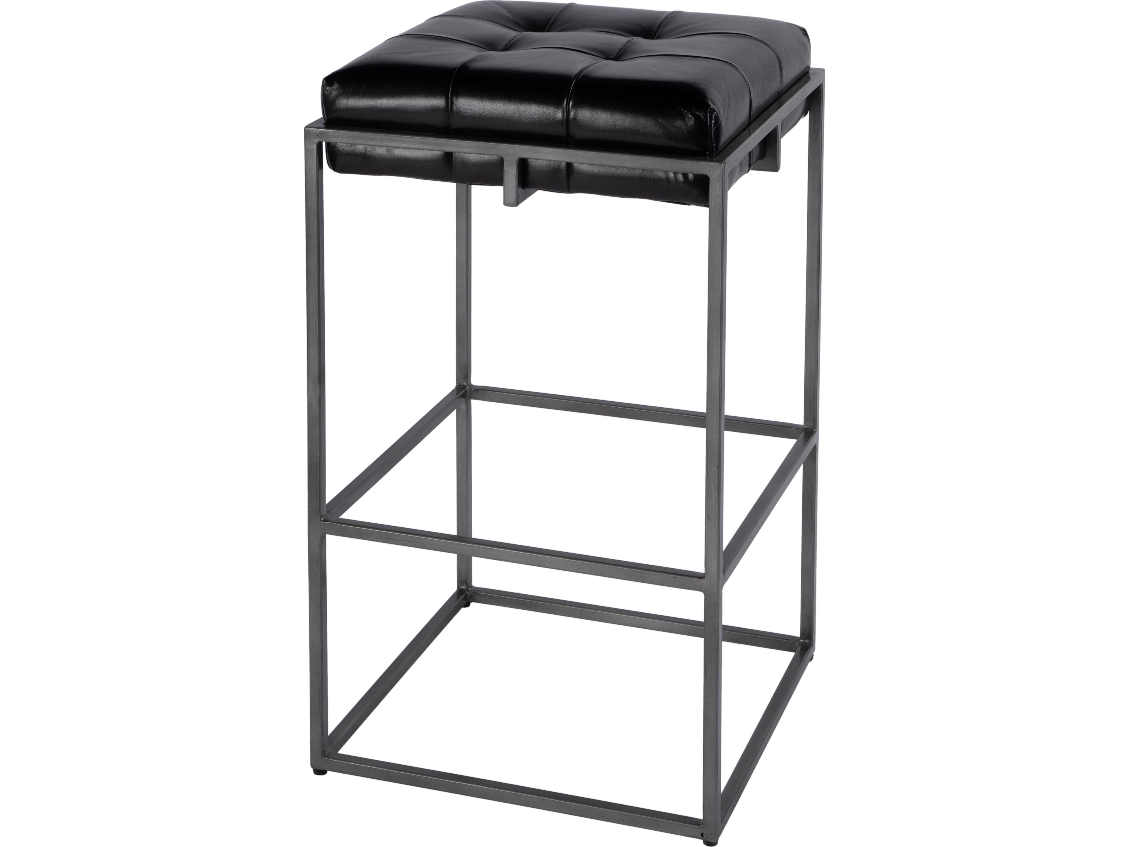 Dudley Black Leather Bar Stool