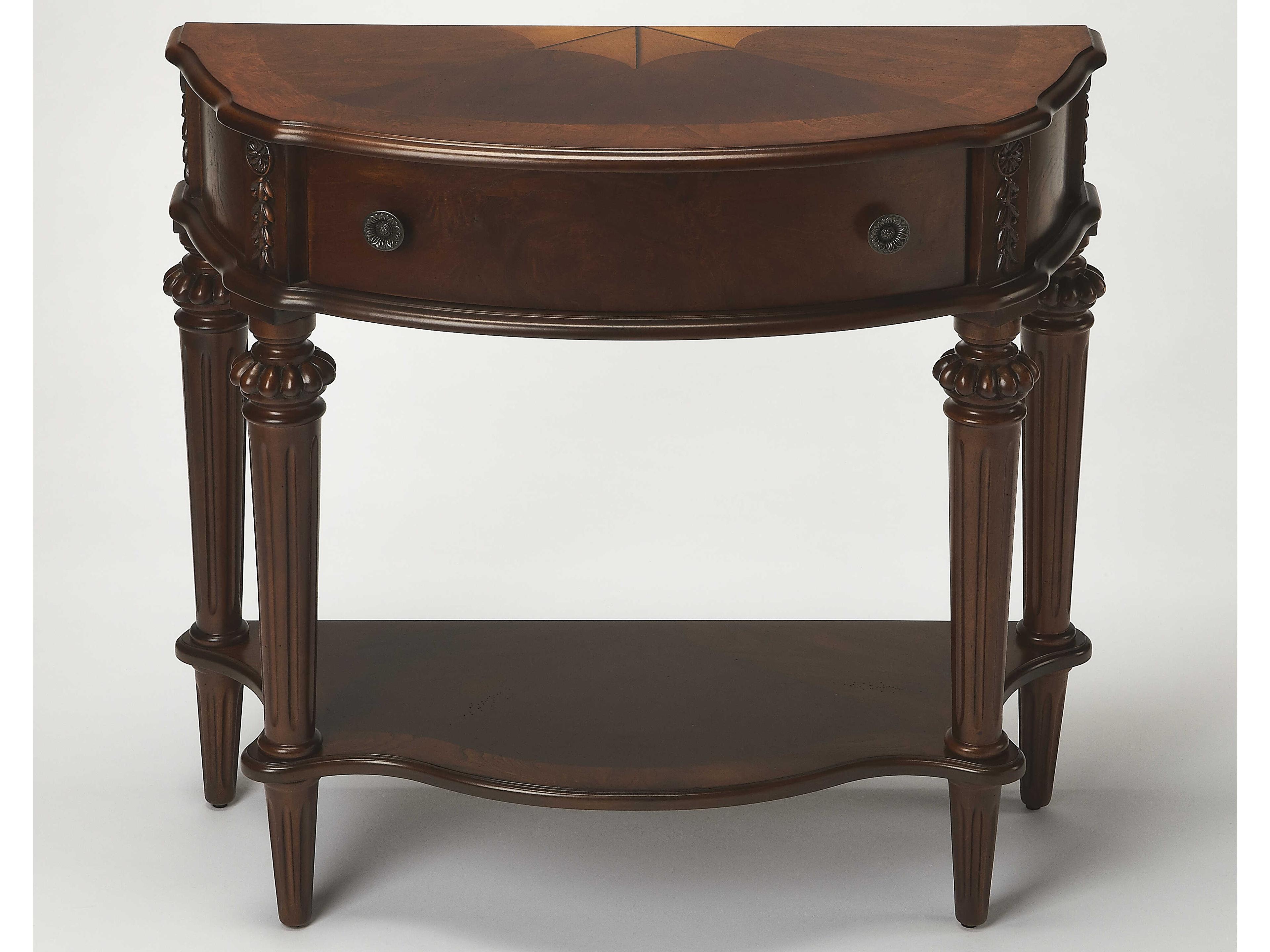 Halifax Demilune Wood Cherry Console Table