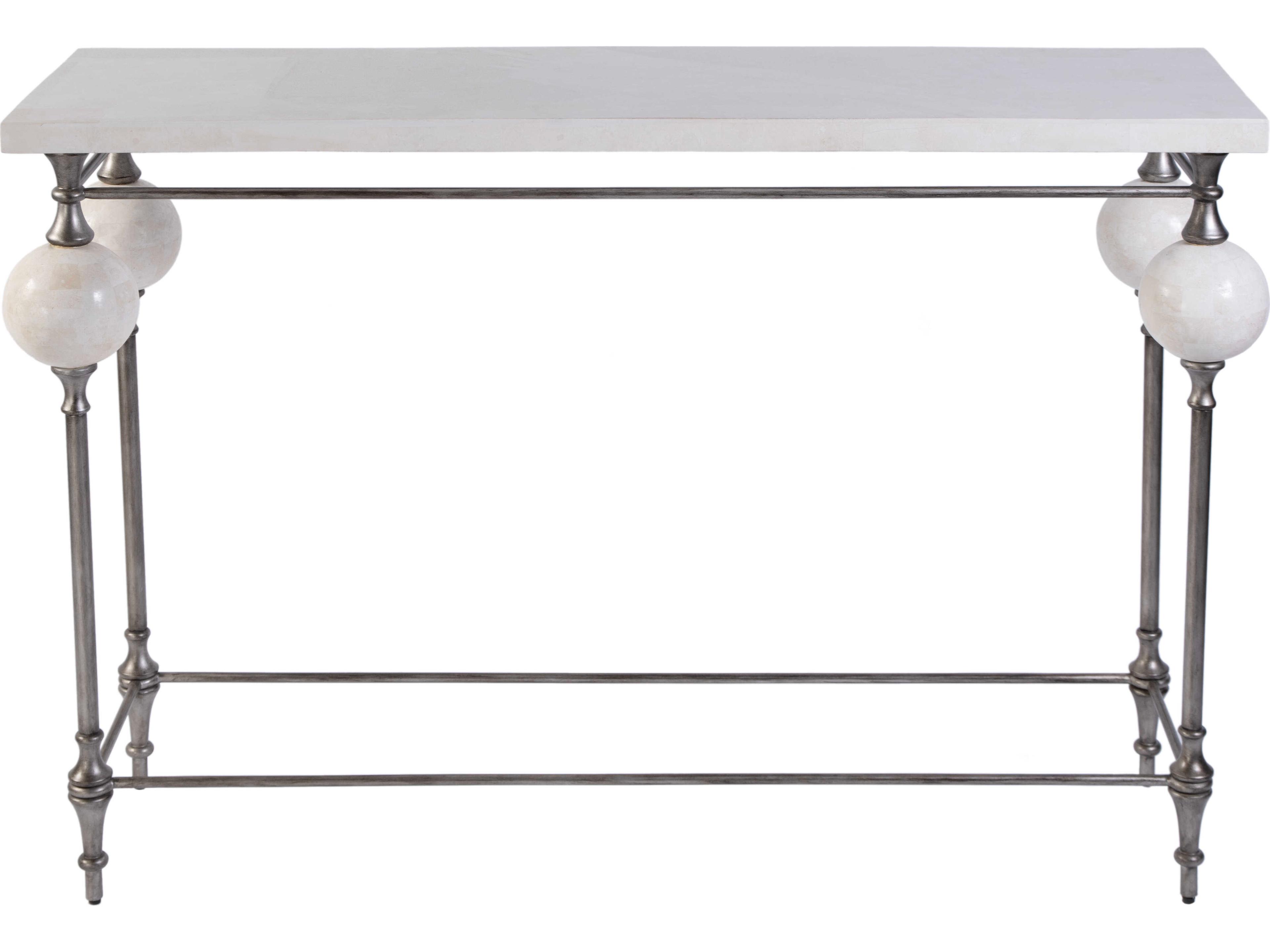 Butler Amadeo Rectangular Stone White Silver Console Table