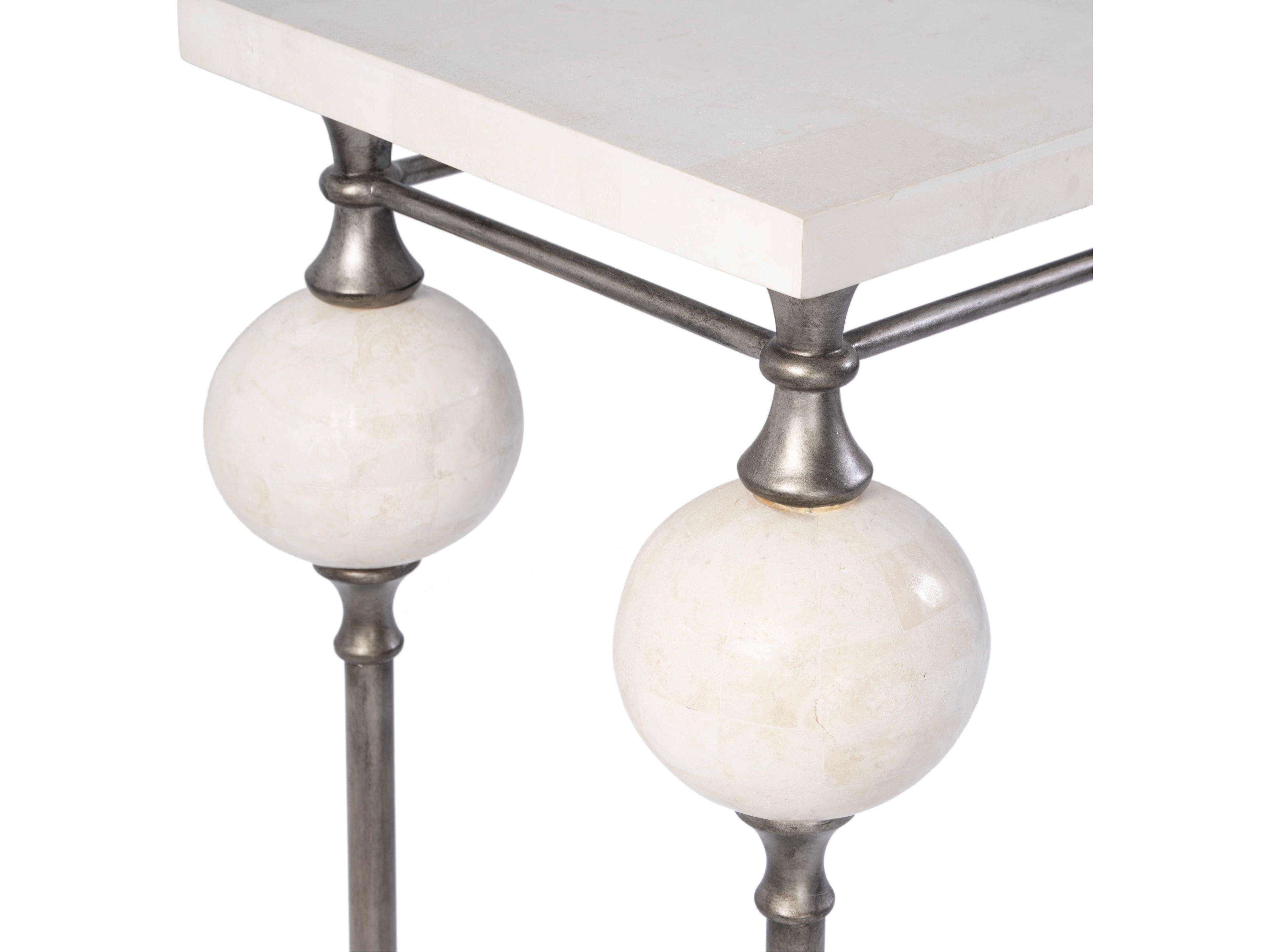 Butler Amadeo Rectangular Stone White Silver Console Table
