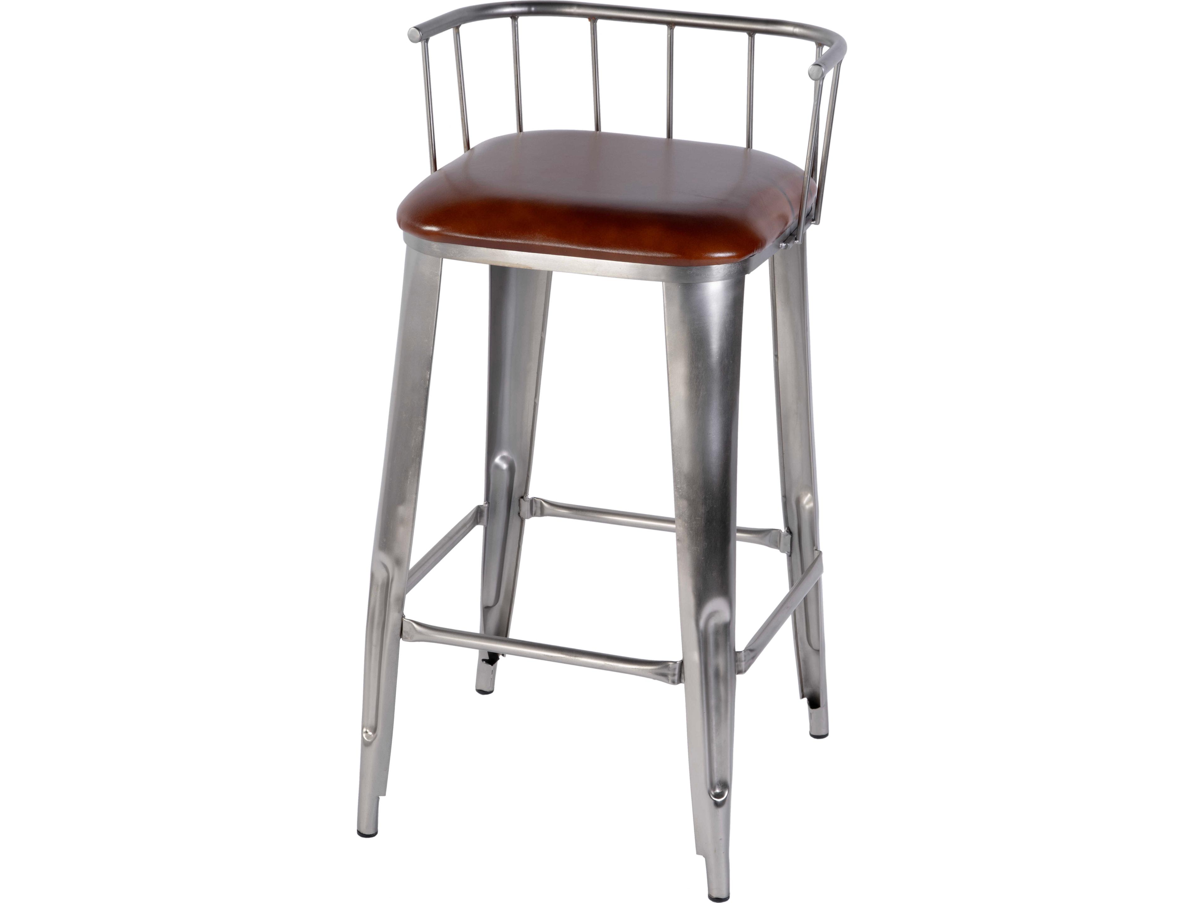 Coriander Brown Silver Leather Bar Stool