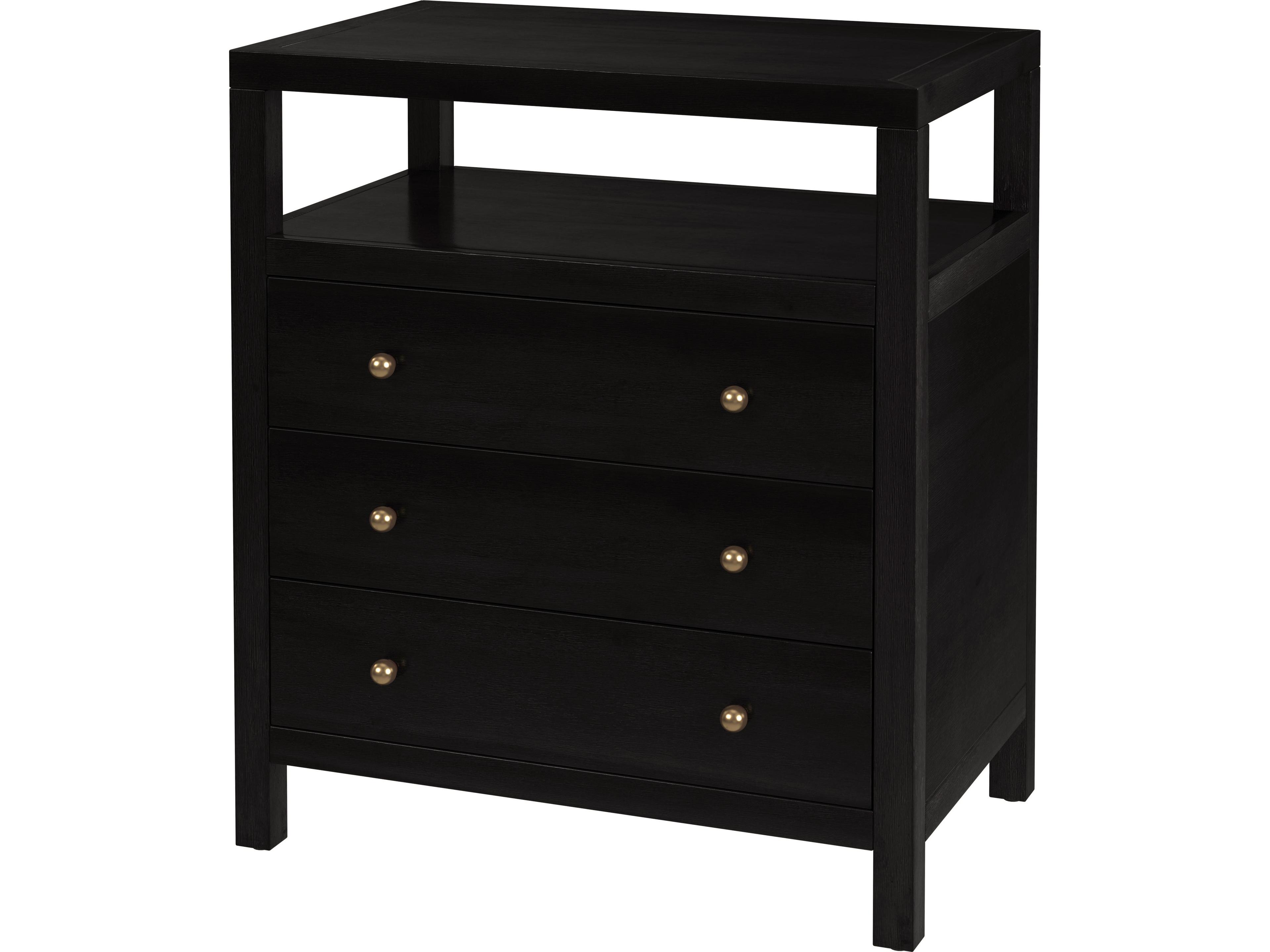 Nora 3-Drawers Black Acacia Wood Nightstand