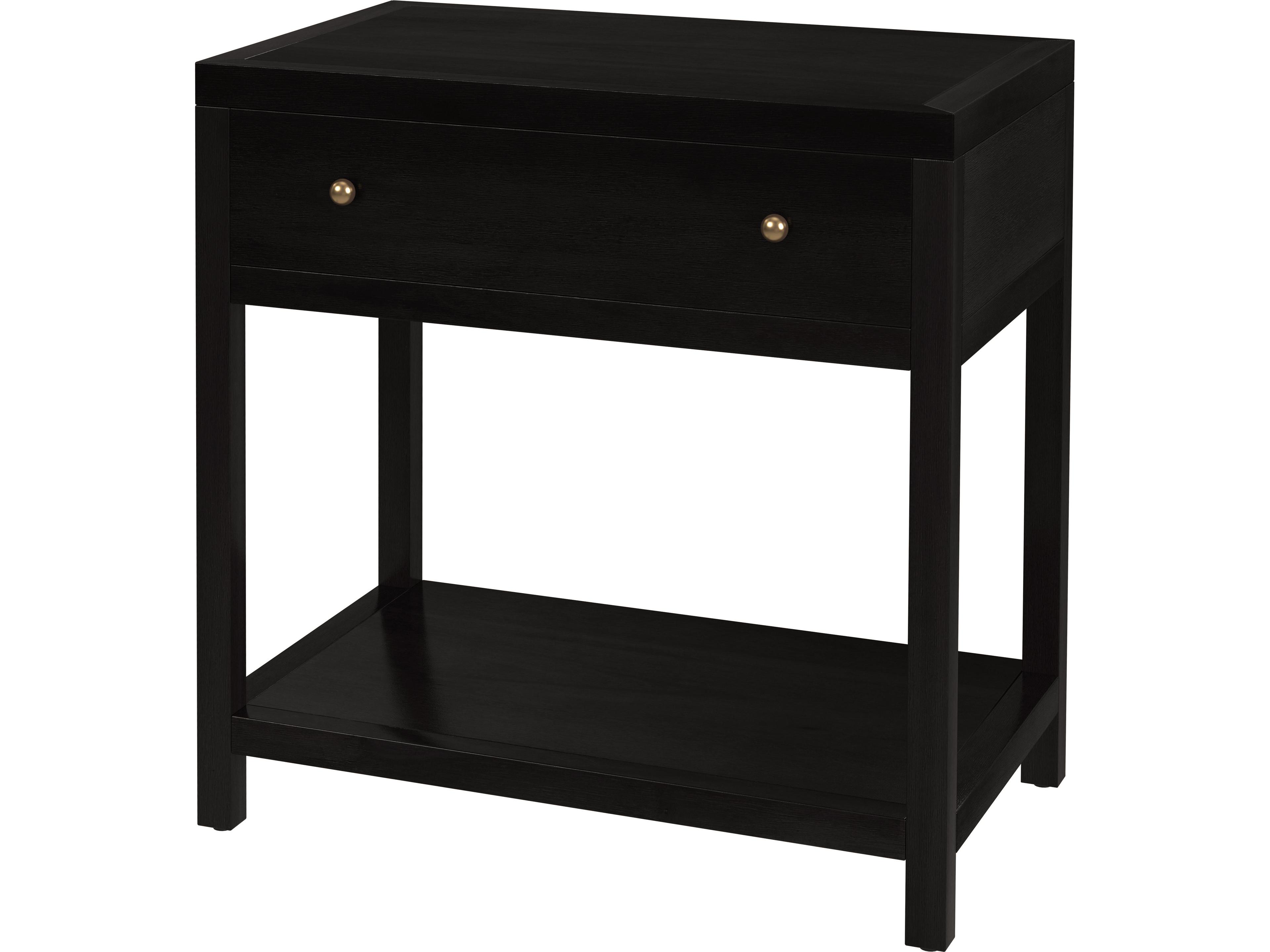 Nora 1-Drawer Black Acacia Wood Nightstand
