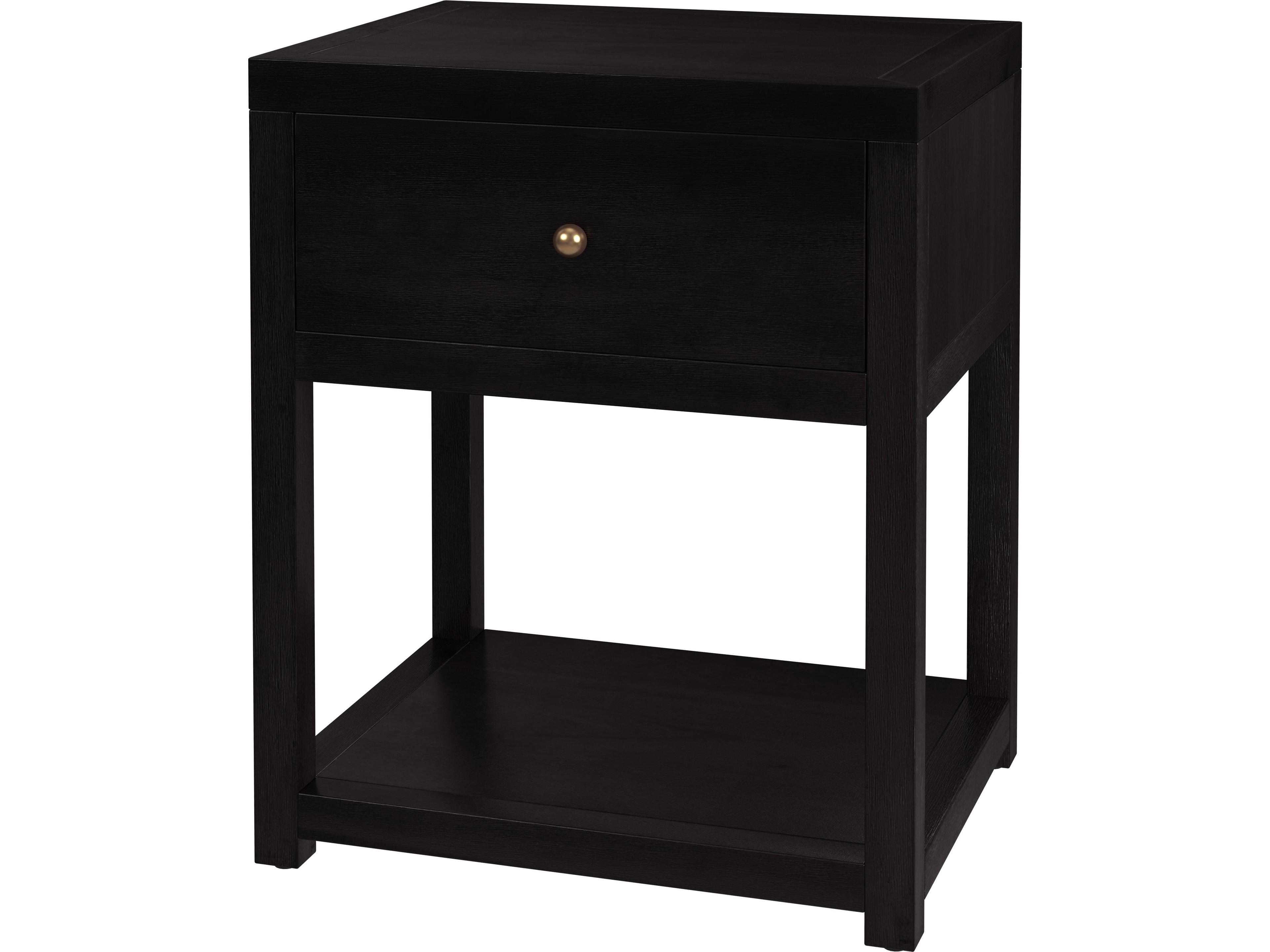Nora 1-Drawer Black Acacia Wood Nightstand
