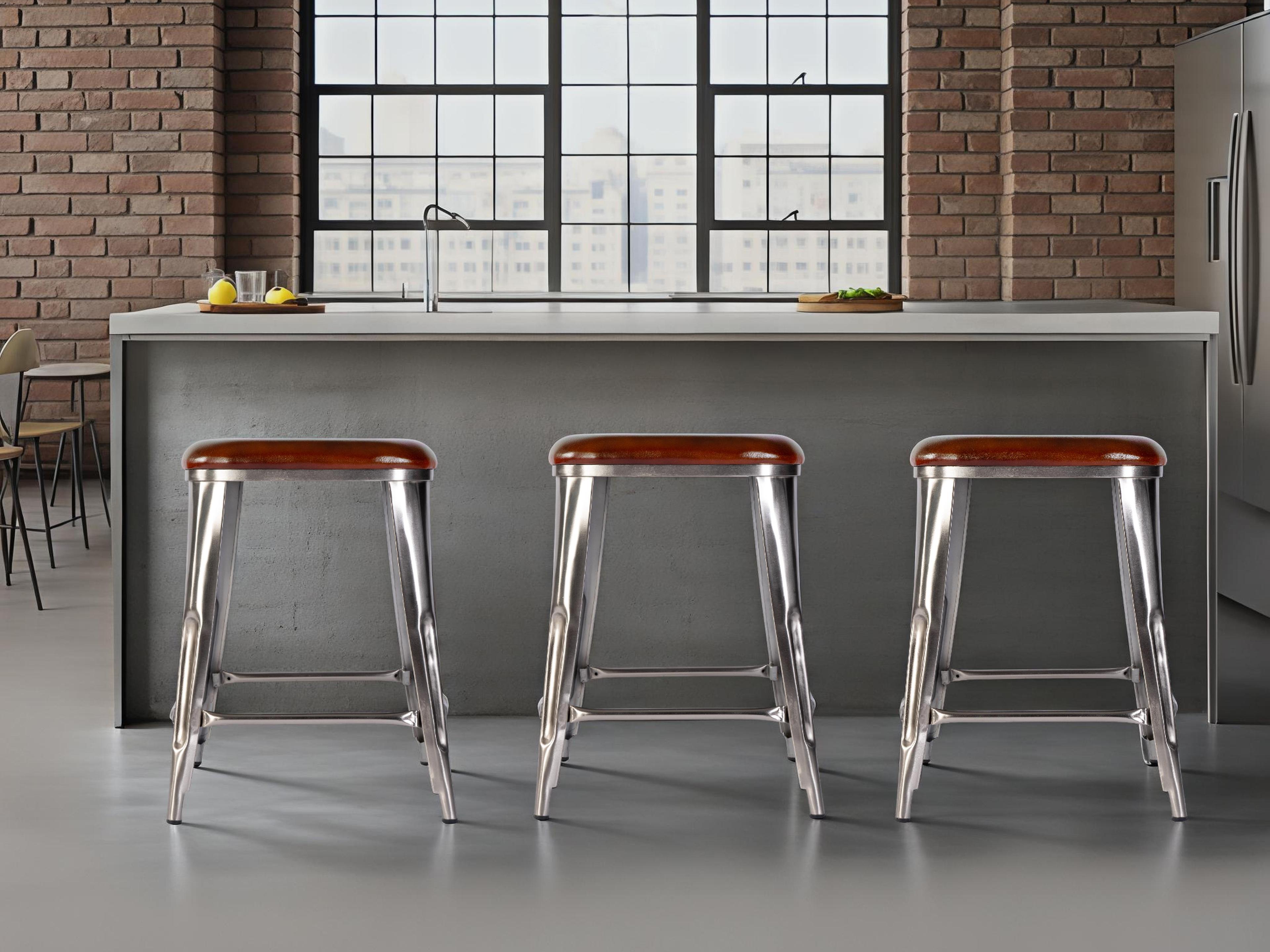 Butler Eastham Brown Silver Leather Counter Stool