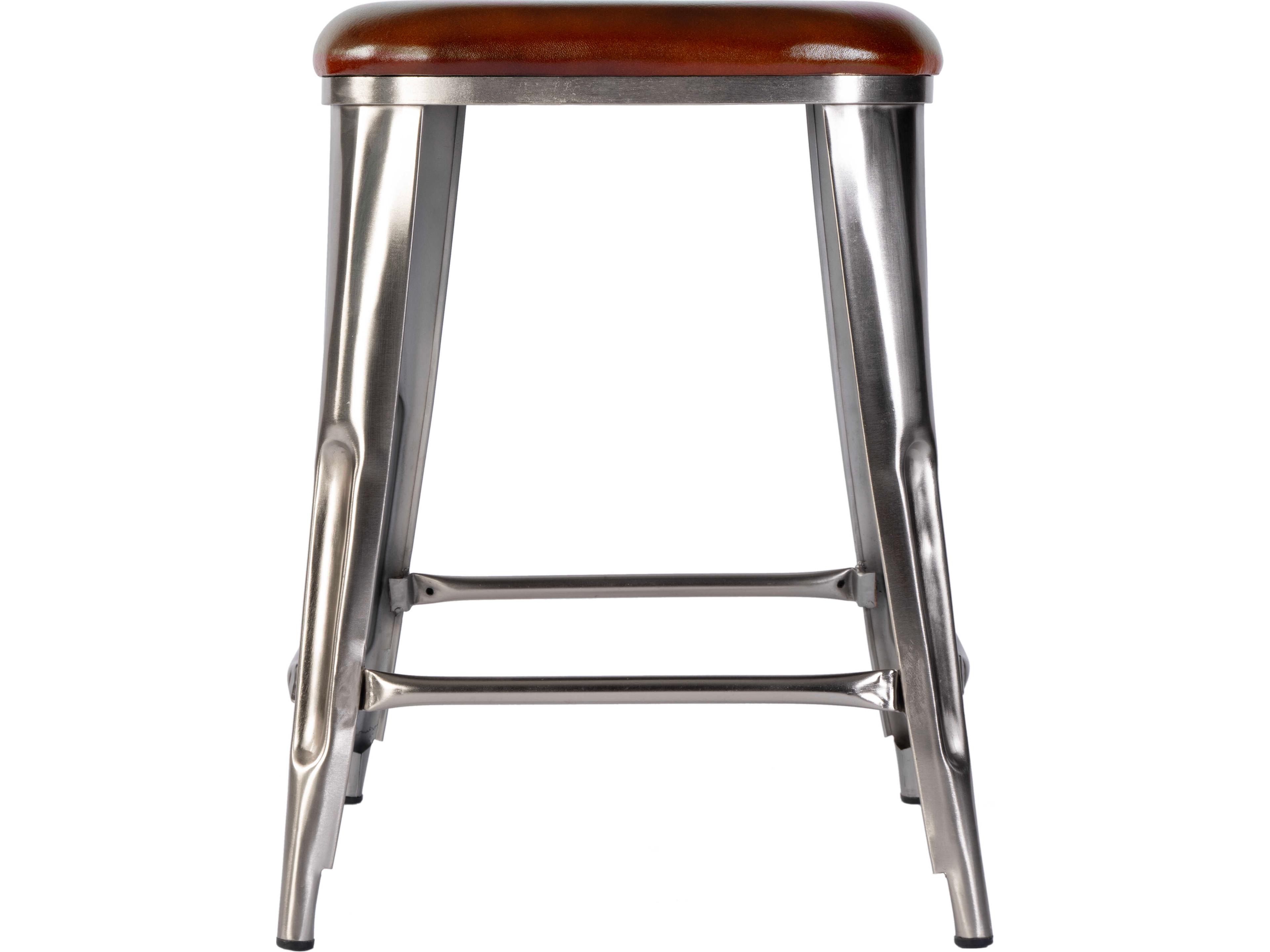 Butler Eastham Brown Silver Leather Counter Stool