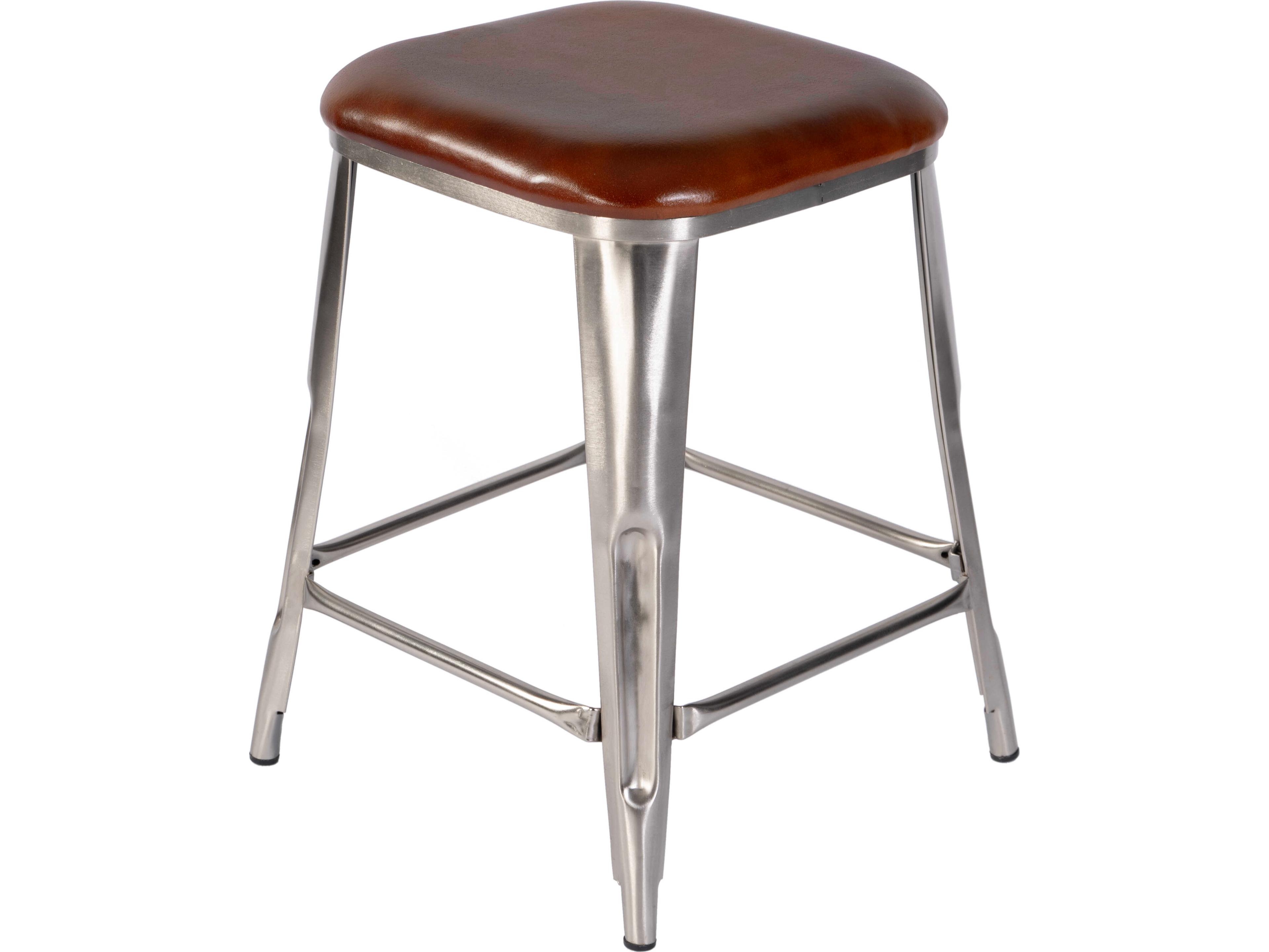 Butler Eastham Brown Silver Leather Counter Stool