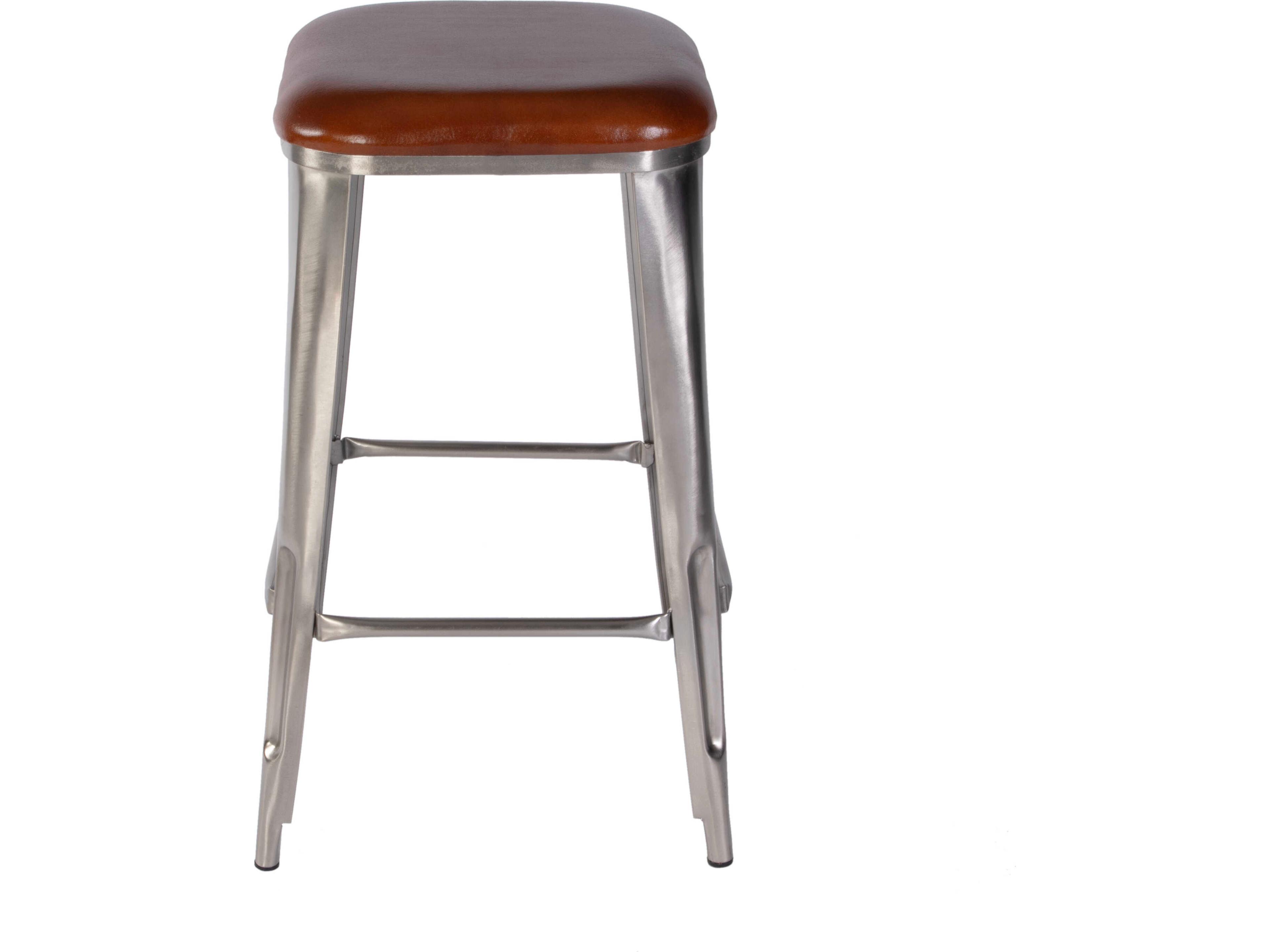 Butler Eastham Brown Silver Leather Bar Stool