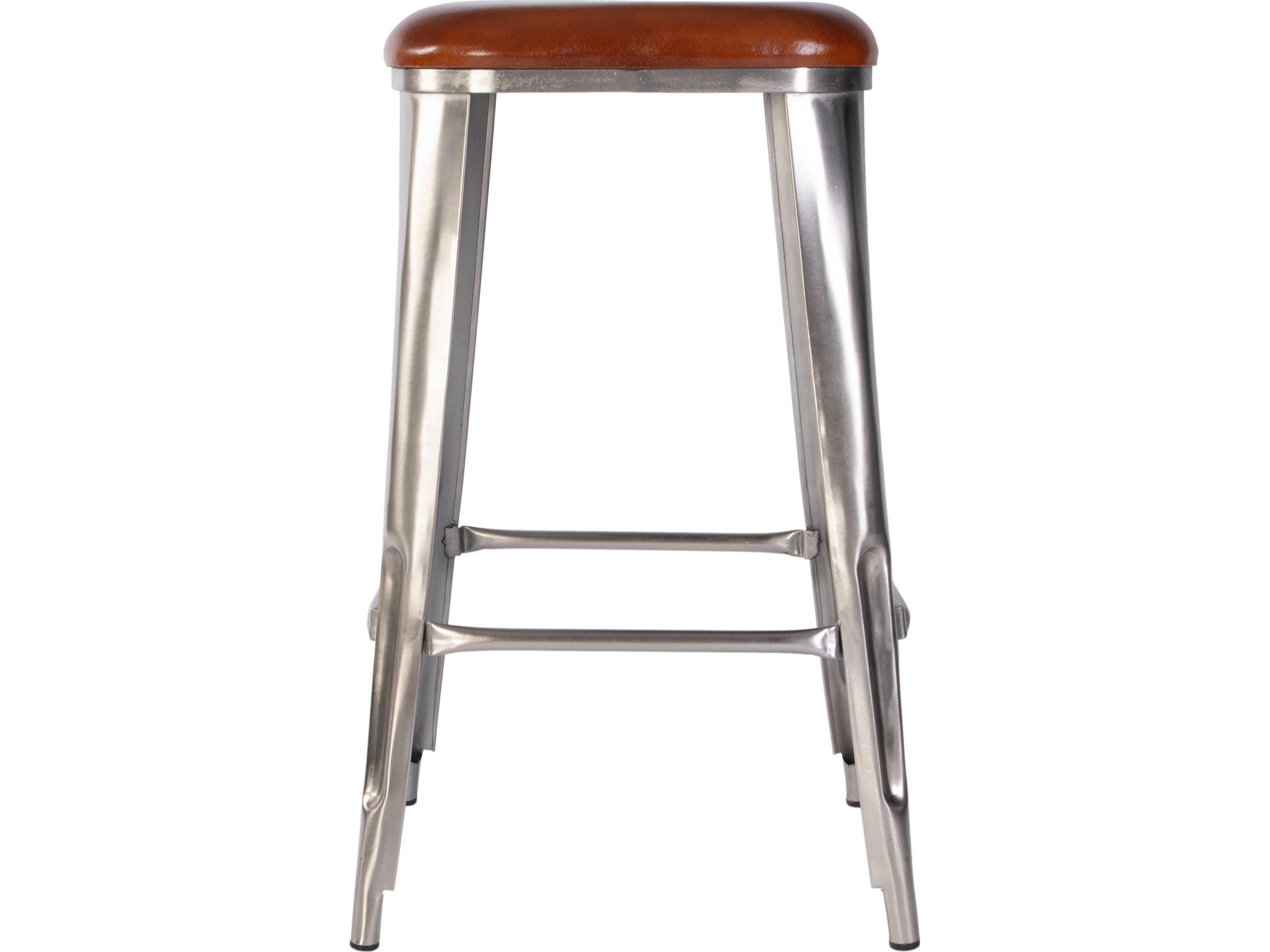 Butler Eastham Brown Silver Leather Bar Stool