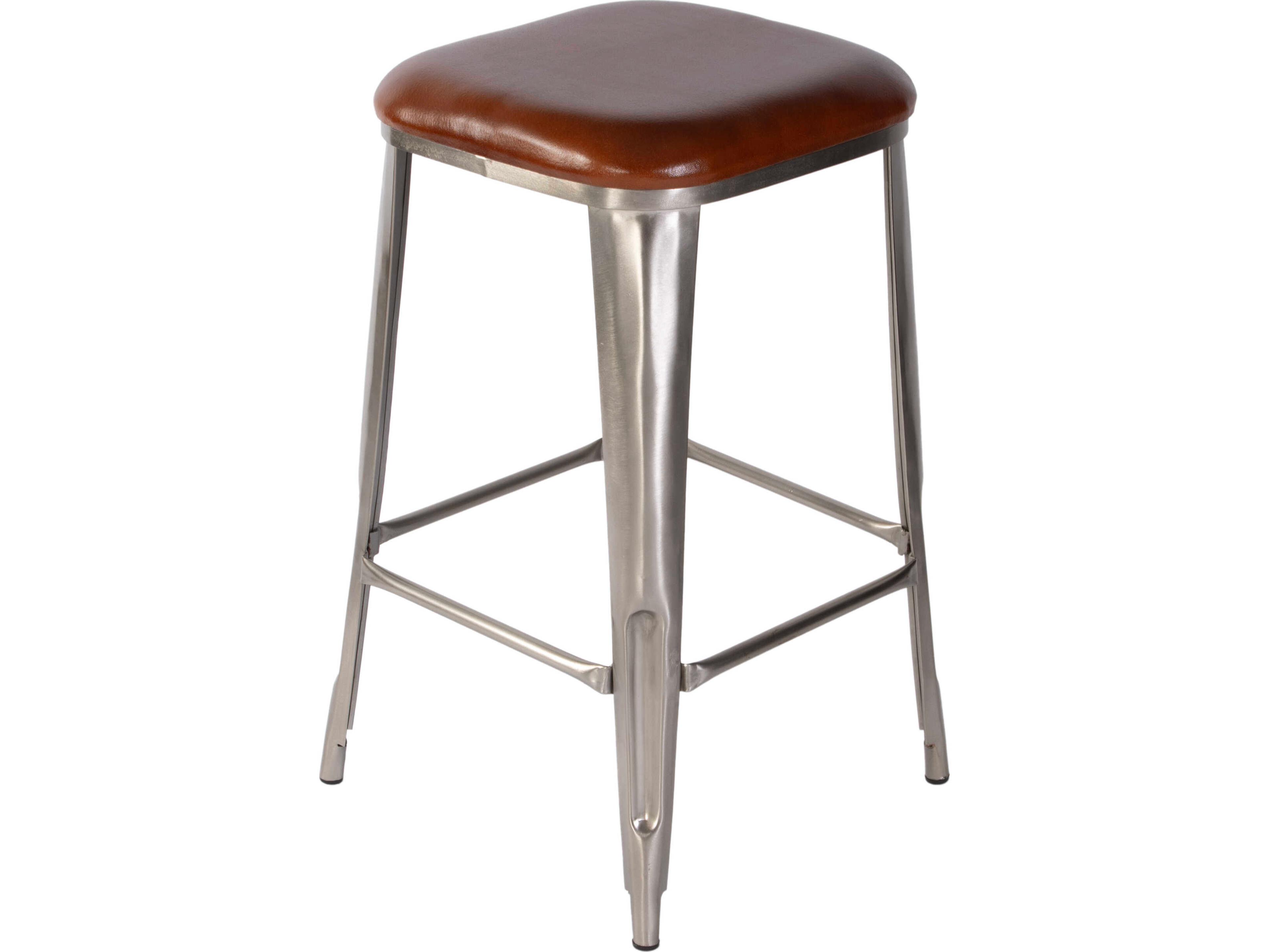 Butler Eastham Brown Silver Leather Bar Stool