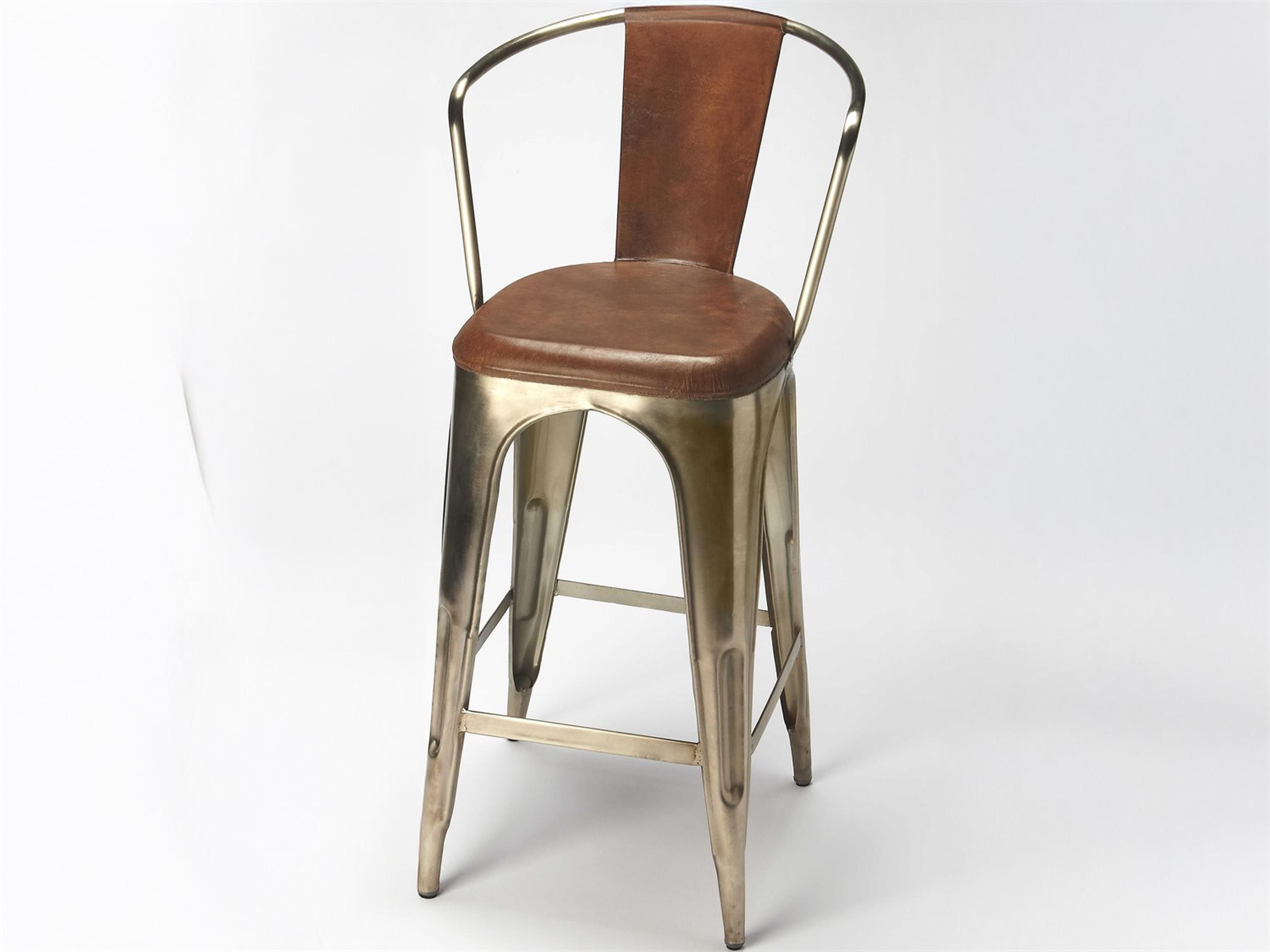 Roland Brown Leather Bar Stool