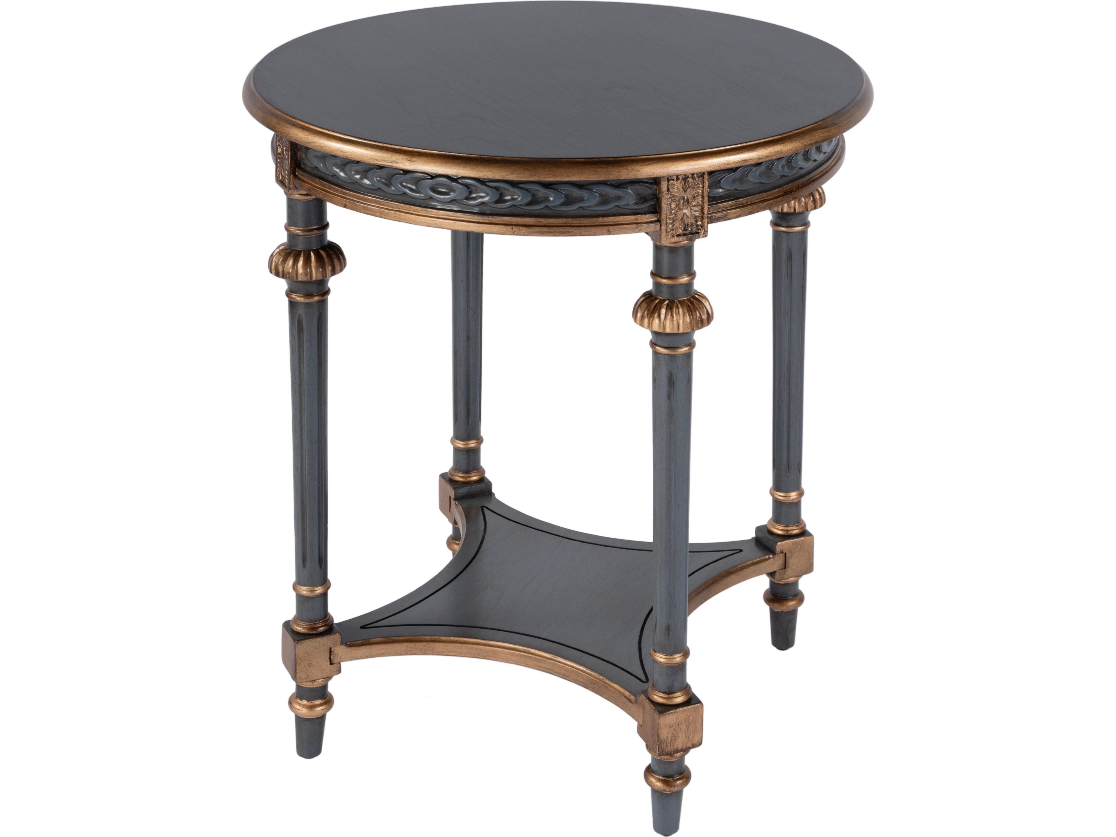 Hellinger Round Wood Royal Pastel Blue End Table