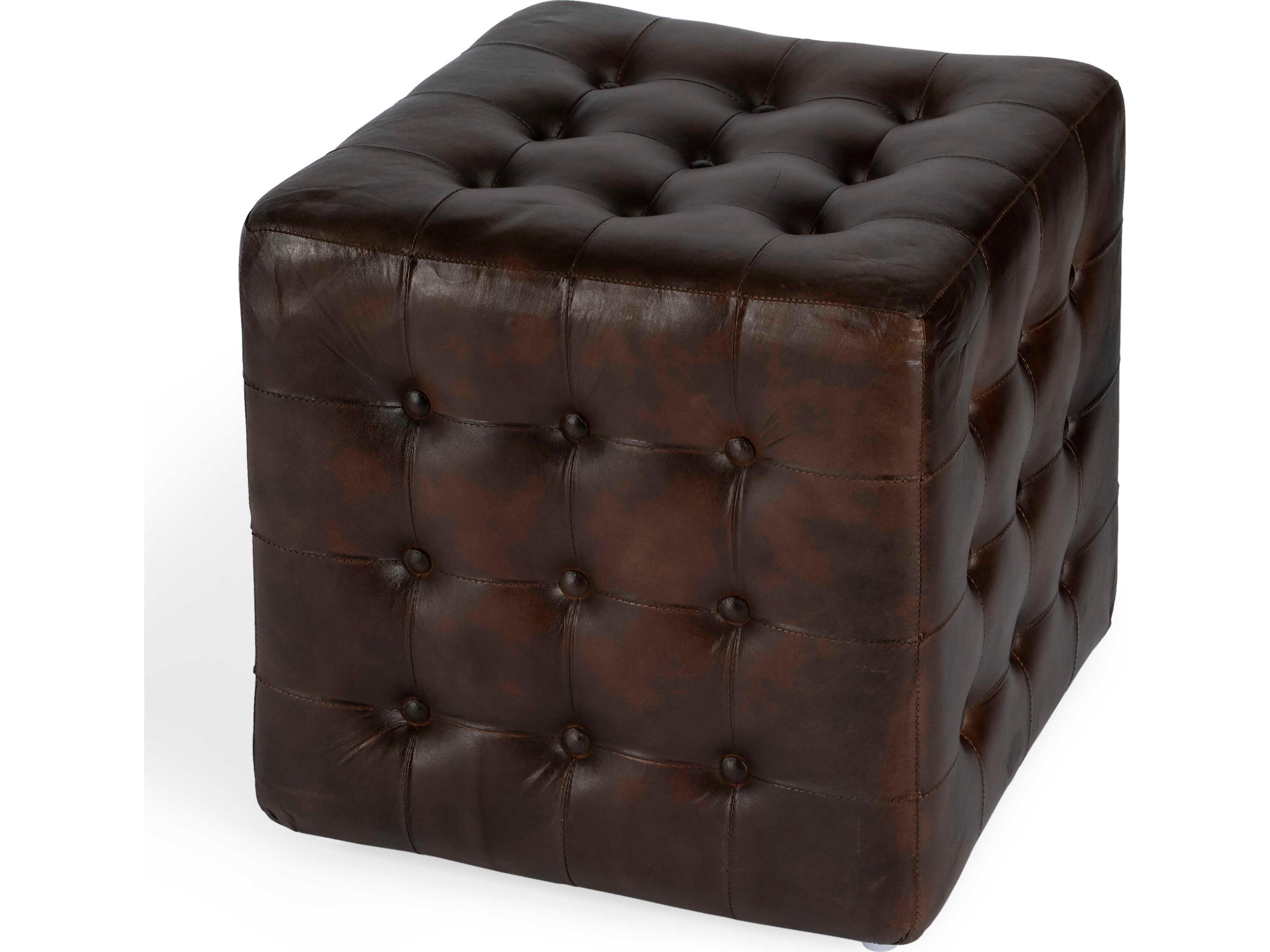 Leon Dark Brown Leather Ottoman