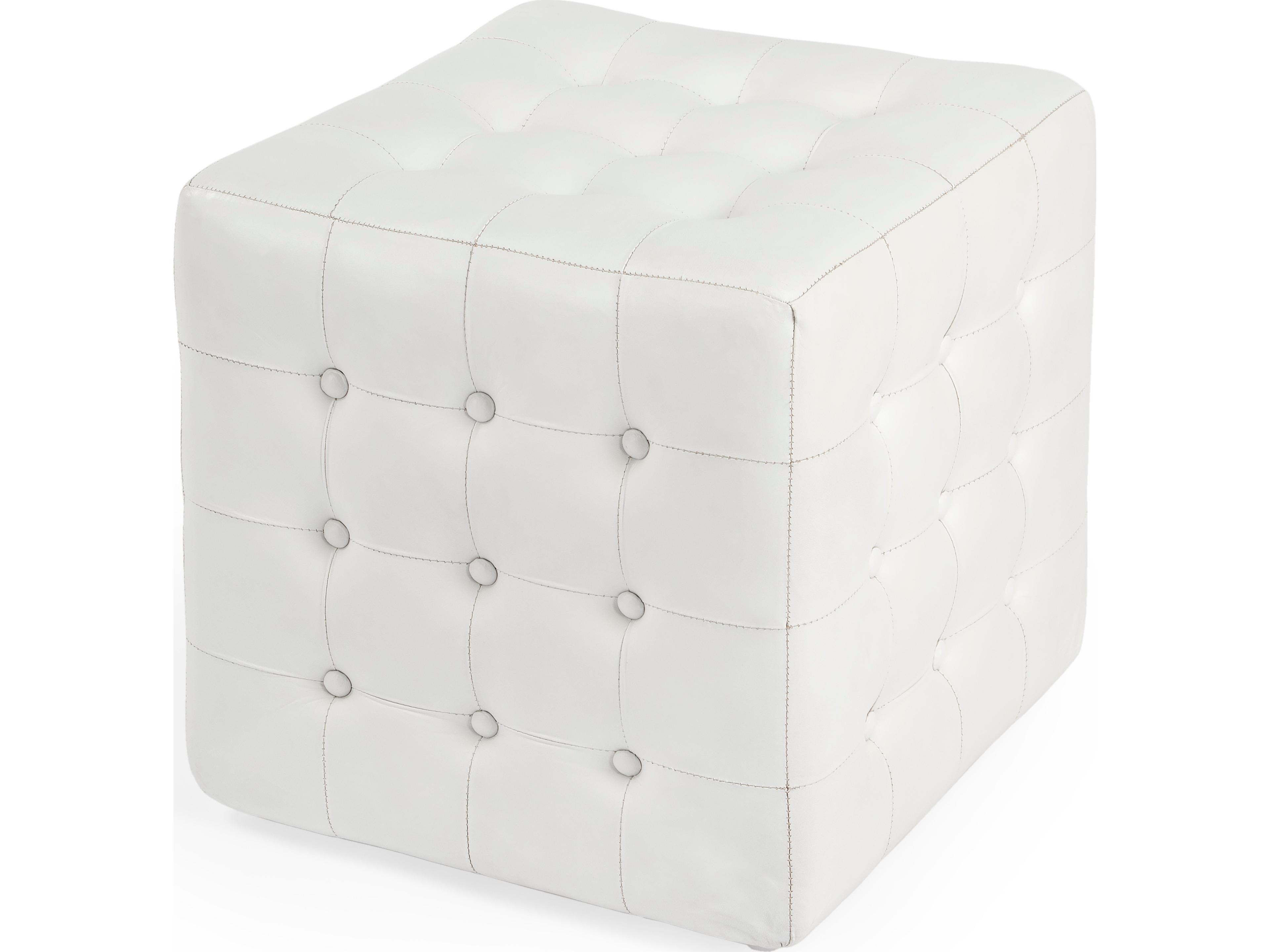 Leon White Leather Ottoman