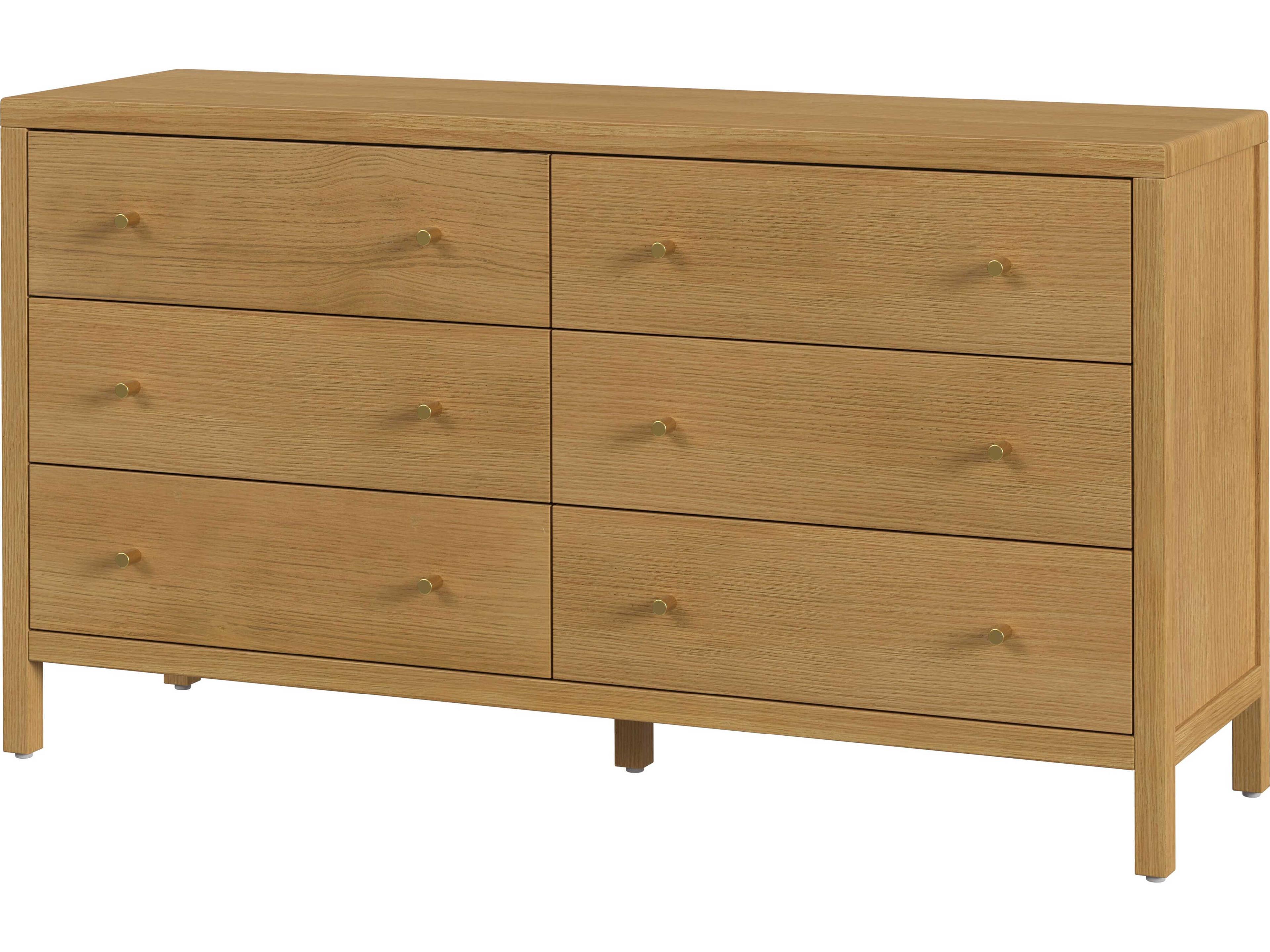 Mendel 6-Drawers Oak Wood Double Dresser