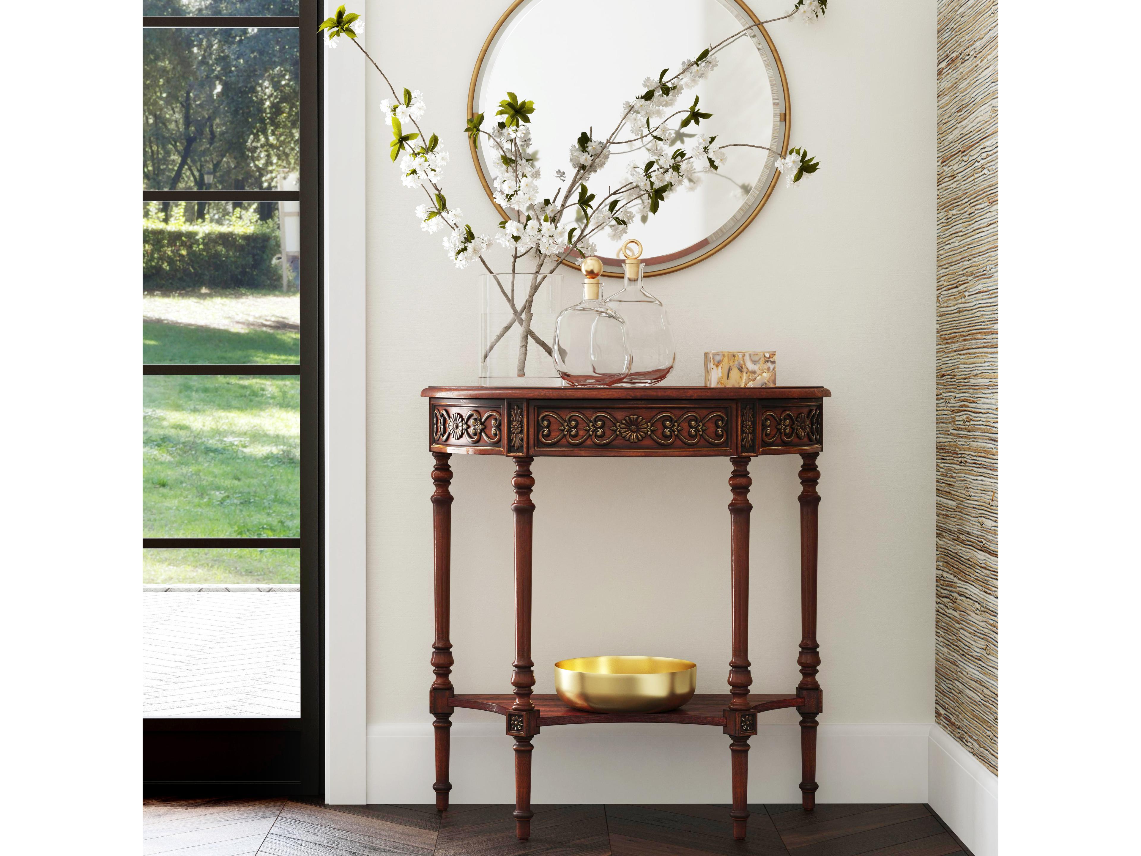 Butler Danelle Demilune Wood Cherry Console Table