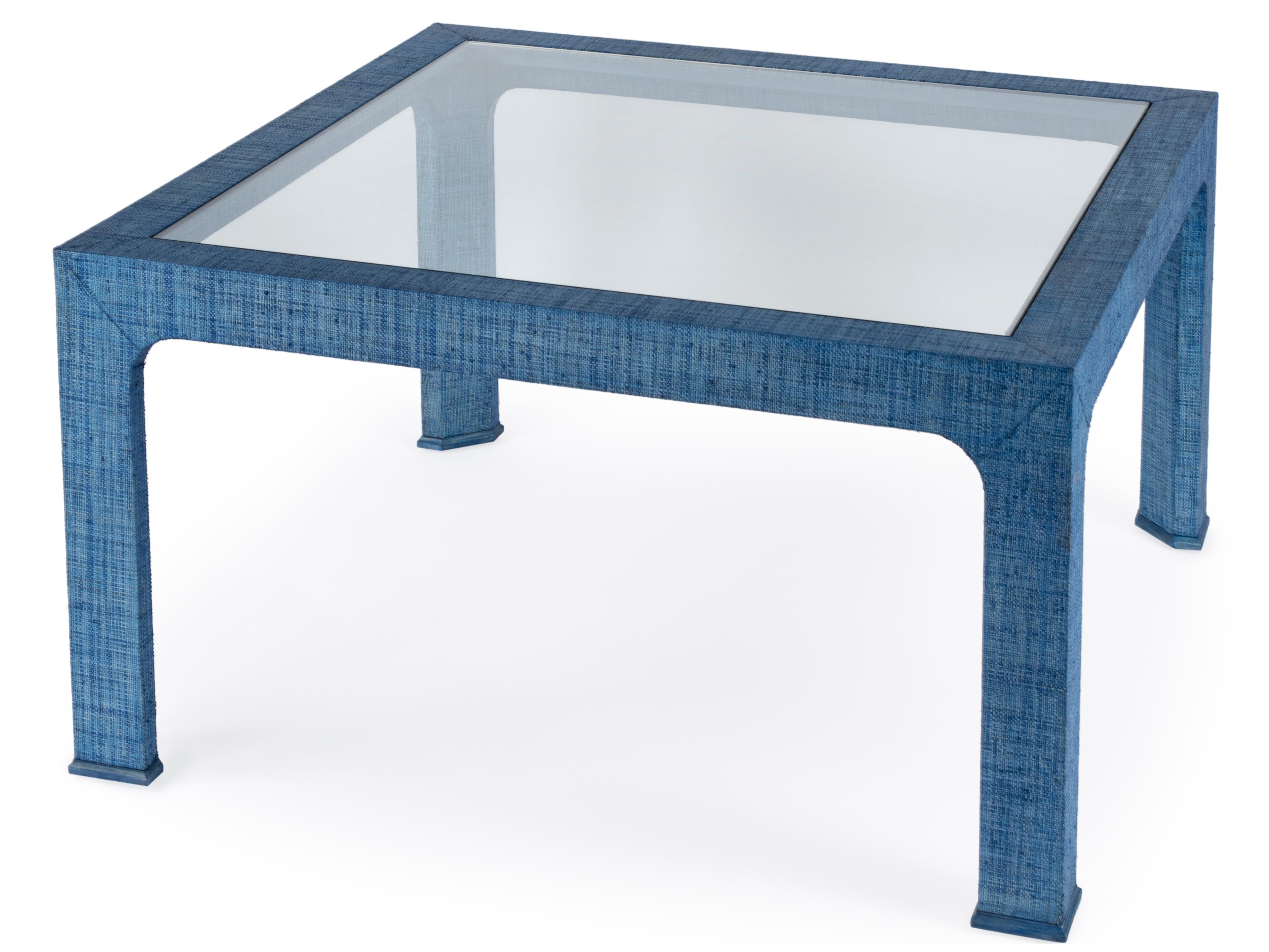 Chatham Square Glass Blue Raffia Coffee Table