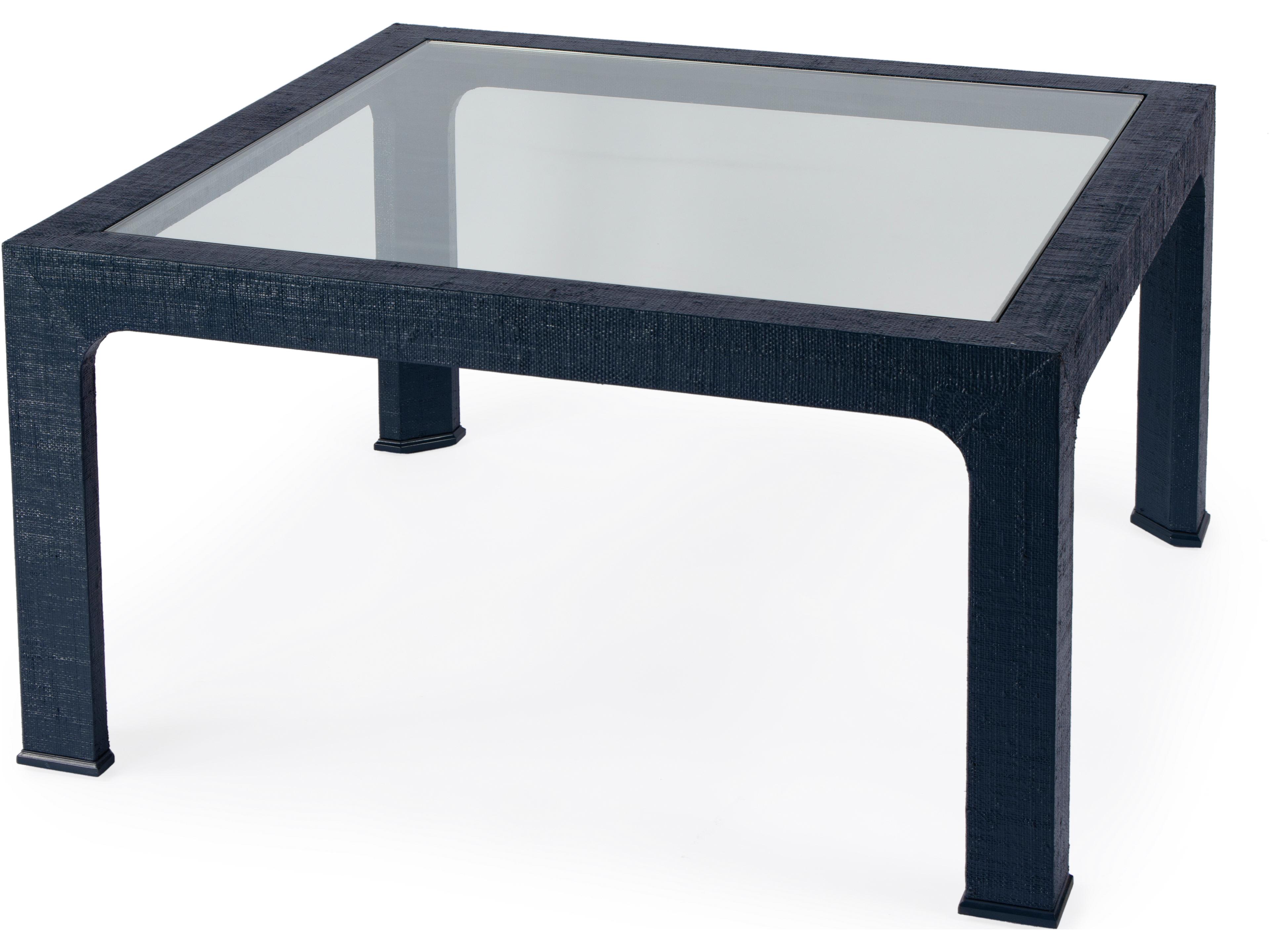 Chatham Square Glass Navy Raffia Coffee Table